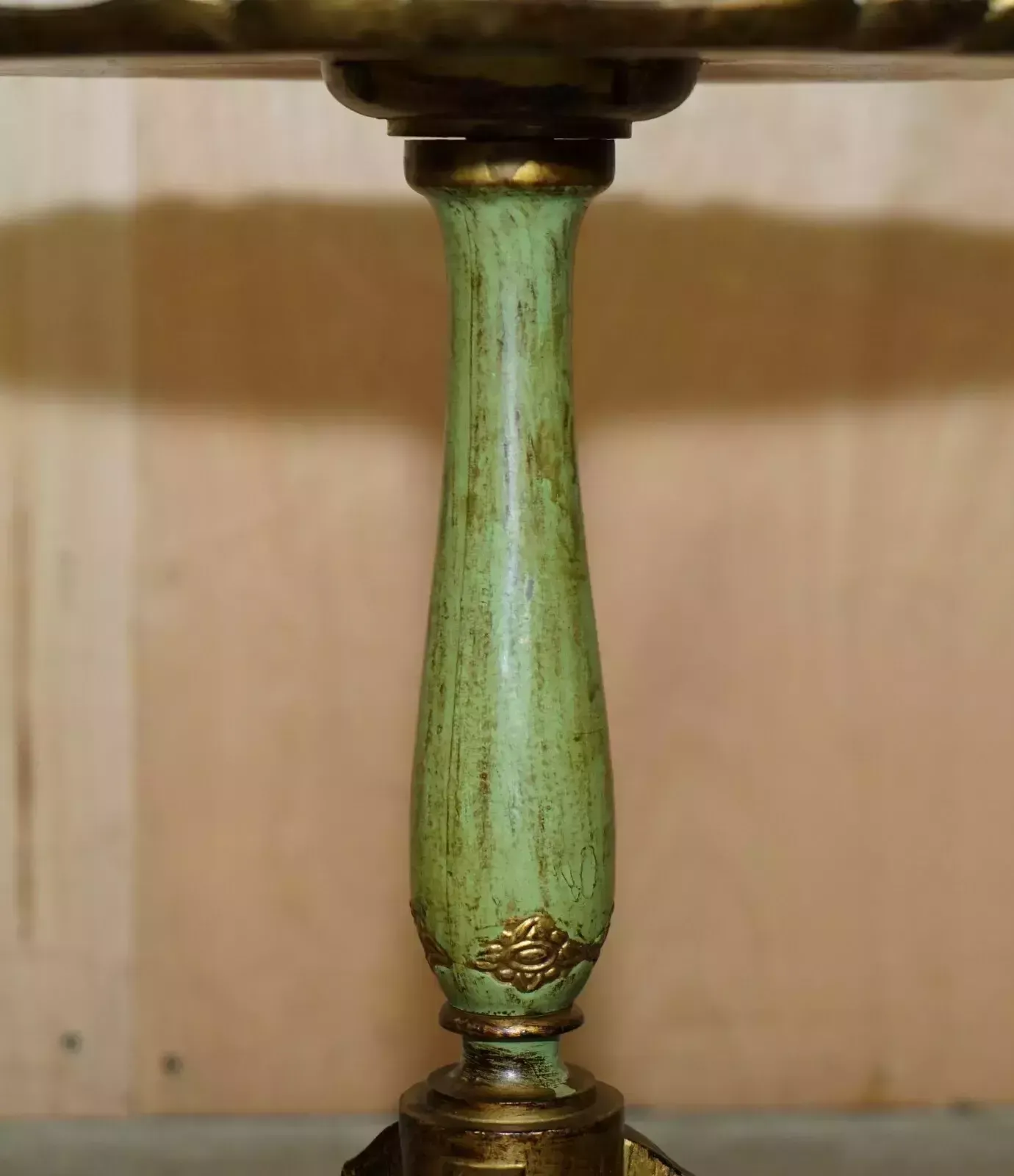 695.0 Vintage French Circa 1950's Hand Painted & Gilt Tripod Side End Lamp Wine Table photo