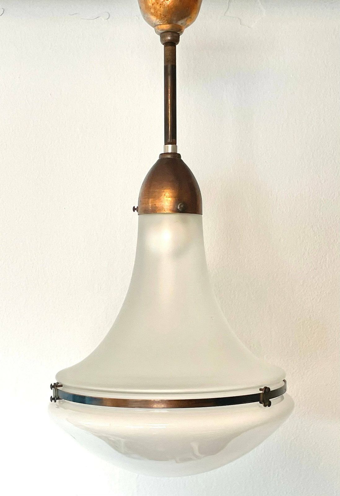 Antique Exclusive Large Luzette Ceiling Light In Opaline And Frosted Glass Designed By Peter Behrens In 1906 For Siemens Schukert, Germany photo 1343.0
