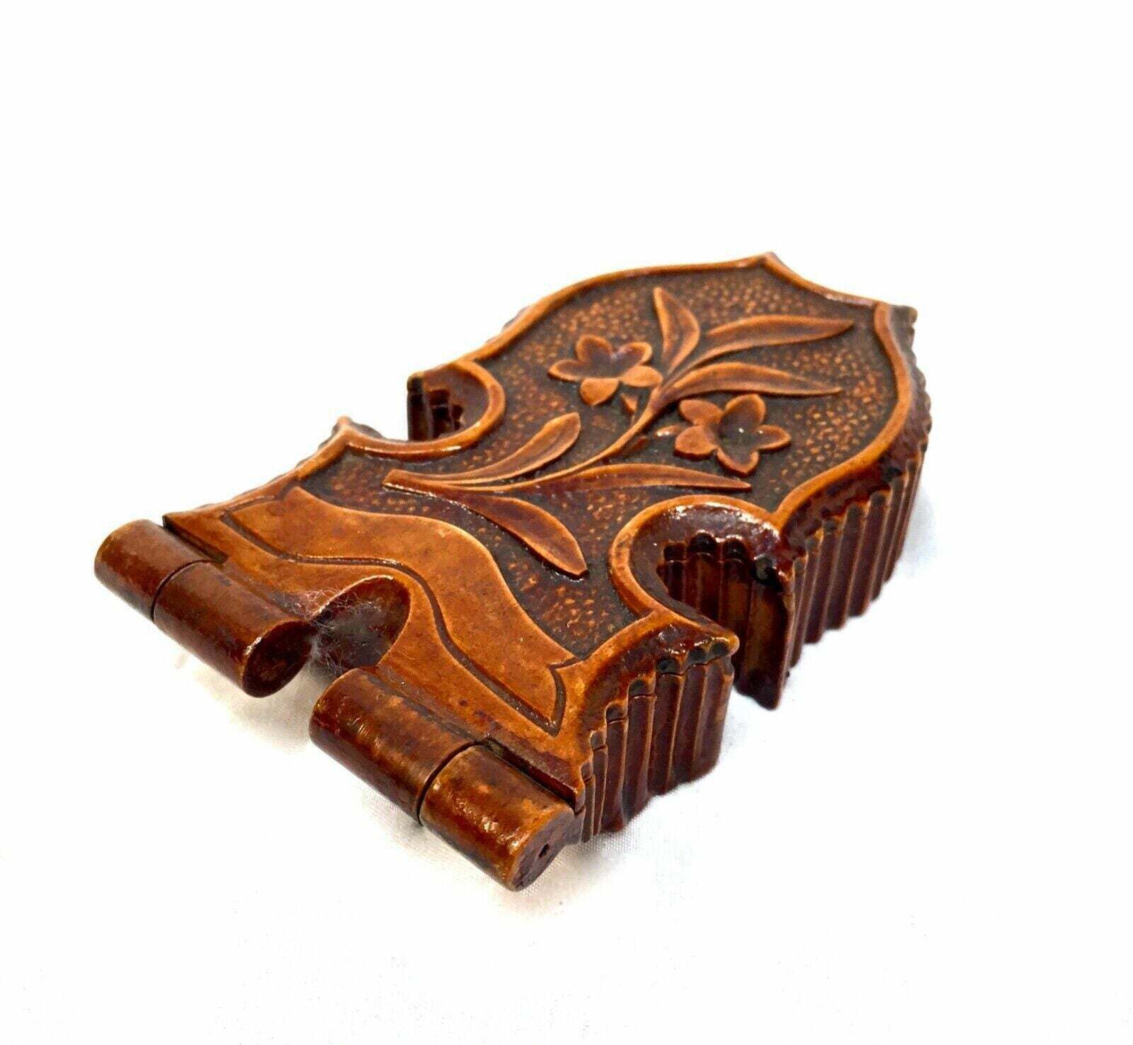 Antique Treen 19th Century Black Forest Wooden Pocket Fob Watch Holder Case Box photo furniture