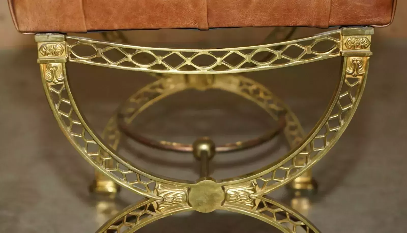 photo furniture Fine Antique Victorian Brass Show Frame Chesterfield Brown Leather Footstool