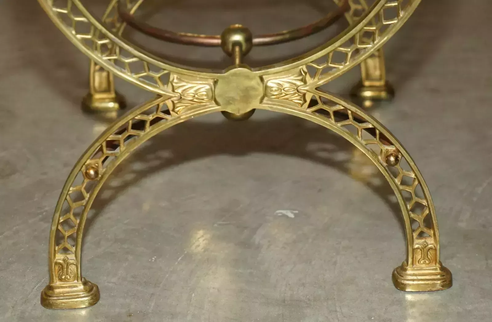 photo for sale Fine Antique Victorian Brass Show Frame Chesterfield Brown Leather Footstool