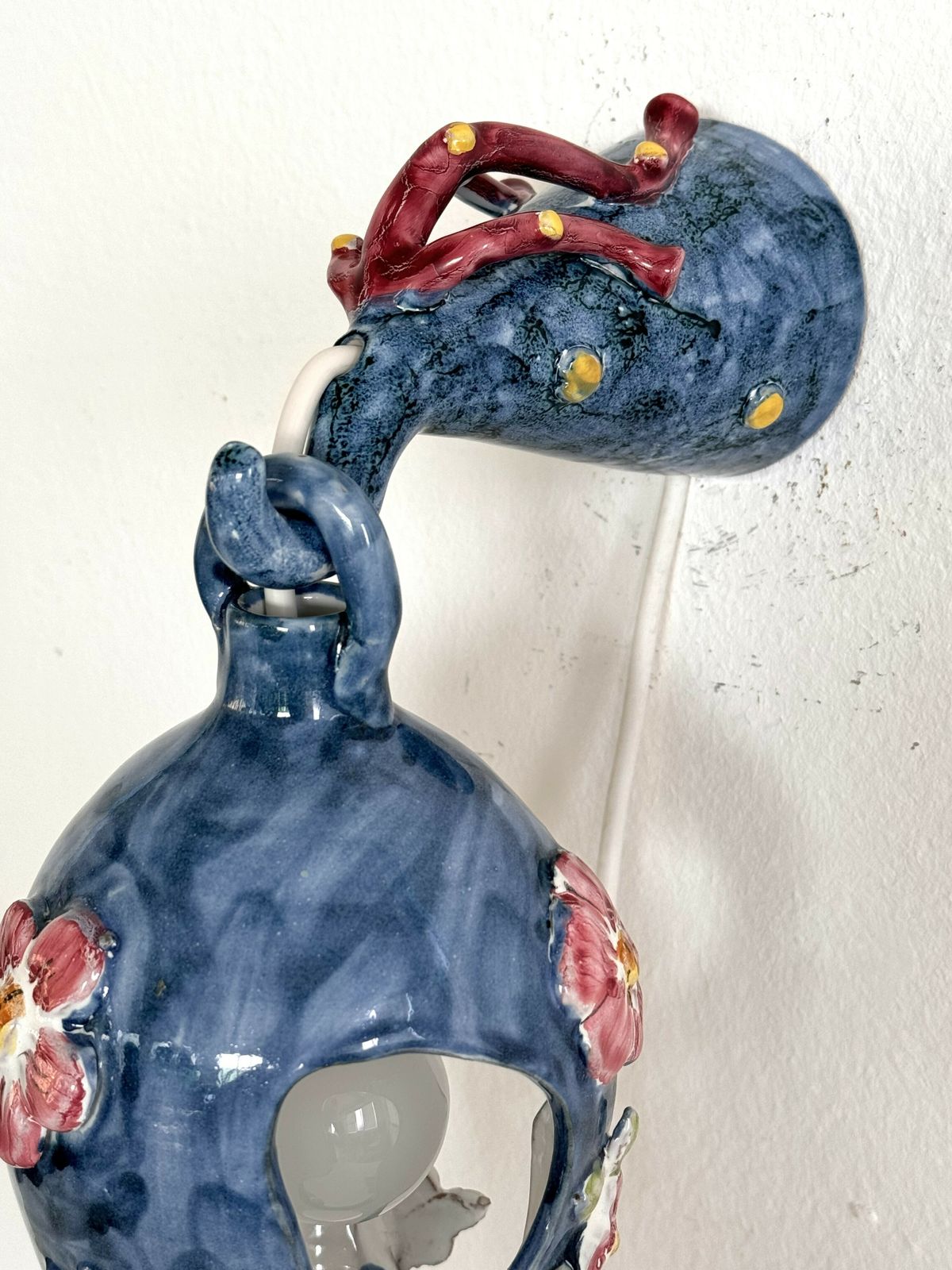 1950's Flower And Coral Maiolica Illuminated Lantern By Vietri Italy photo buy