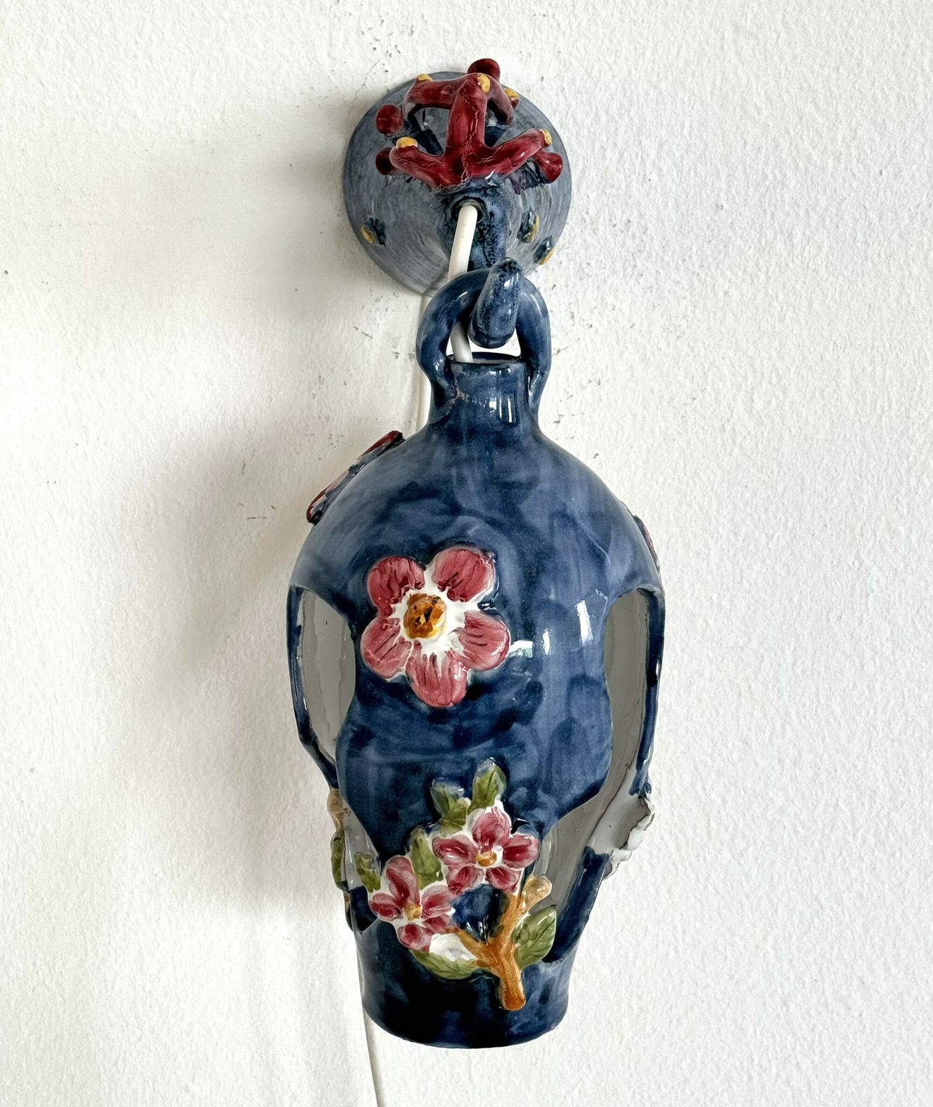 1100.0 1950's Flower And Coral Maiolica Illuminated Lantern By Vietri Italy photo