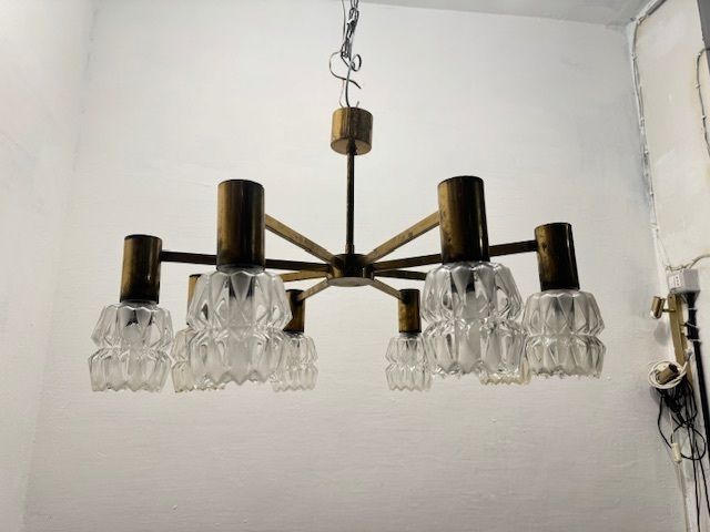 990.0 Brass Crystal Chandelier 1960’s By Kaiser Leuchten photo