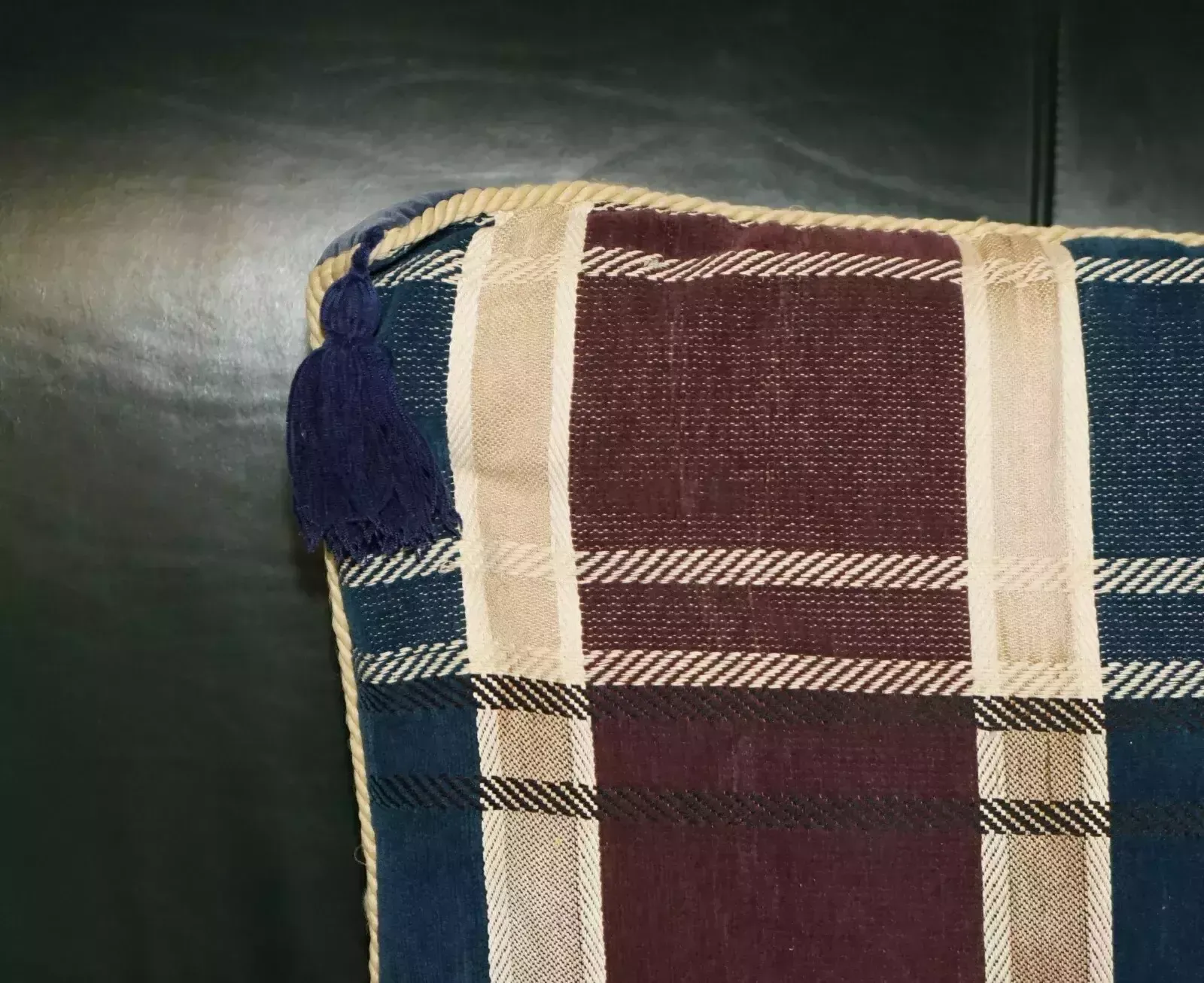 Pair Of Large 55cm Tartan Blue Velvet With Tassels Sofa Armchair Cushion Pillows photo for sale