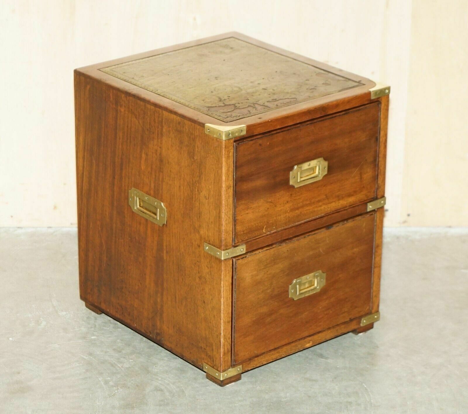 Vintage Miliary Campaign Side End Lamp Wine Bedside Table Chest With Drawers photo furniture