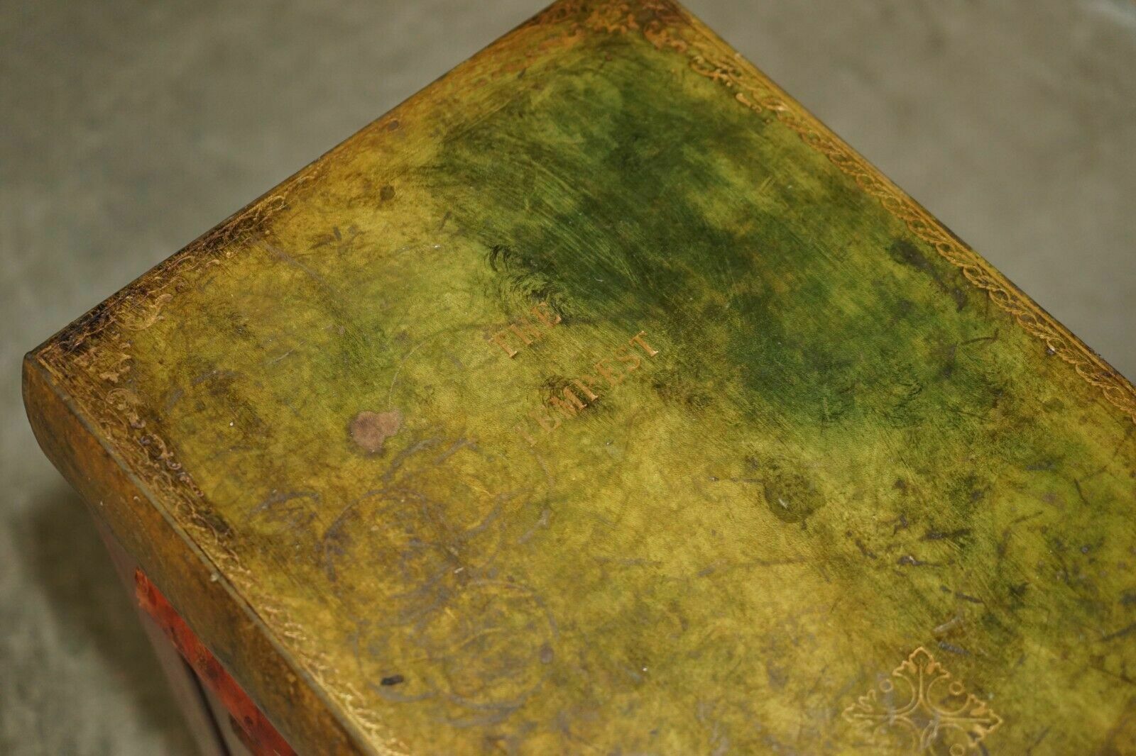 Nest Of Vintage Faux Book Tables In Original Antique Distressed Leather photo vinterior