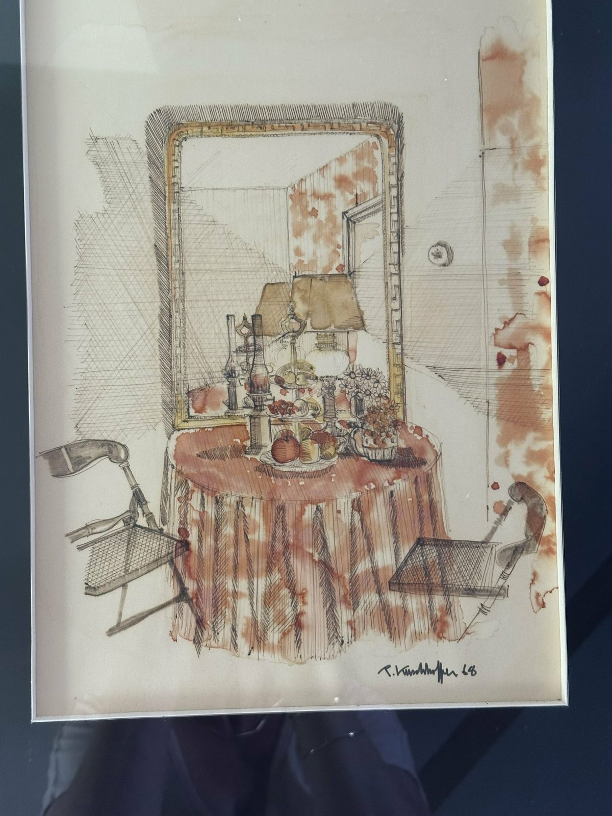 French Painting ‘Interior De La Maison’ Mid Century