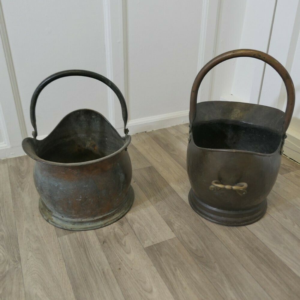2 Very Useful Copper Helmet Coal Scuttles photo furniture
