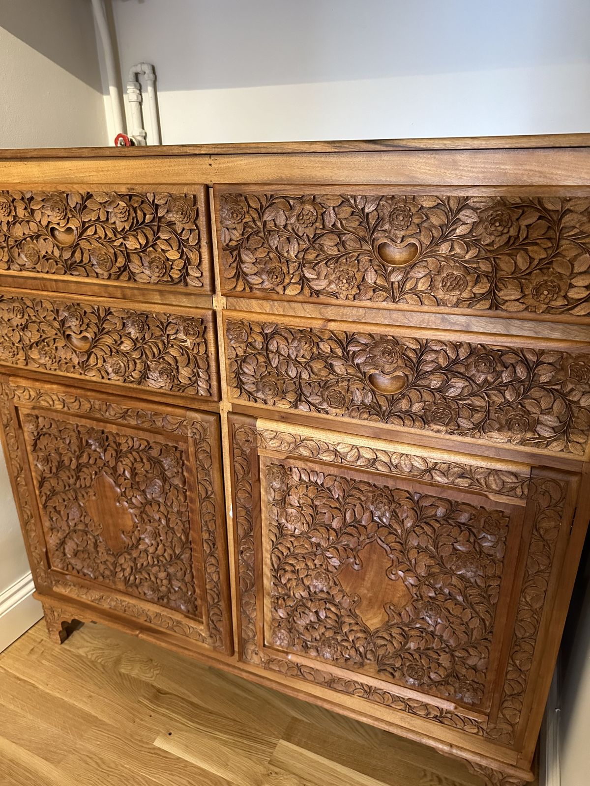 Kashmiri Wood Carved Chest Of Drawers