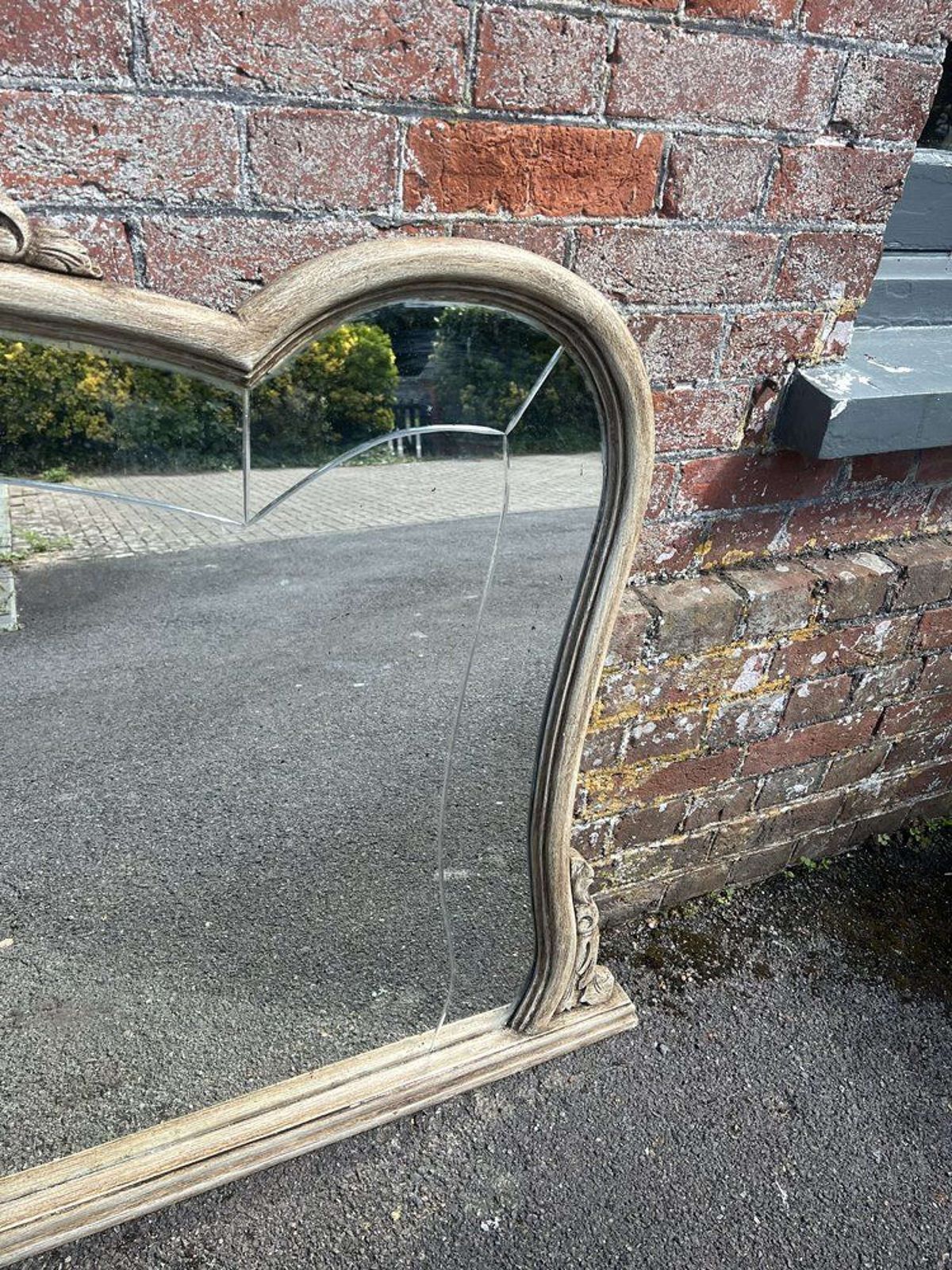A Wonderful Large Antique French 19th C Painted Shaped Top Mirror. photo Home Decor