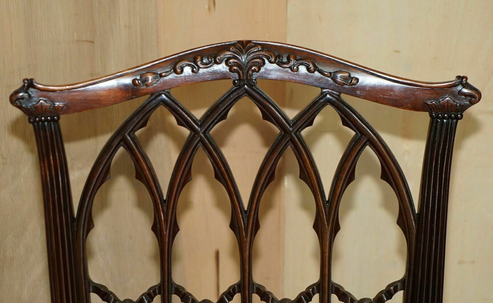 Four Antique Circa 1900 English Thomas Chippendale Gothic Revival Dining Chairs photo 2950.0
