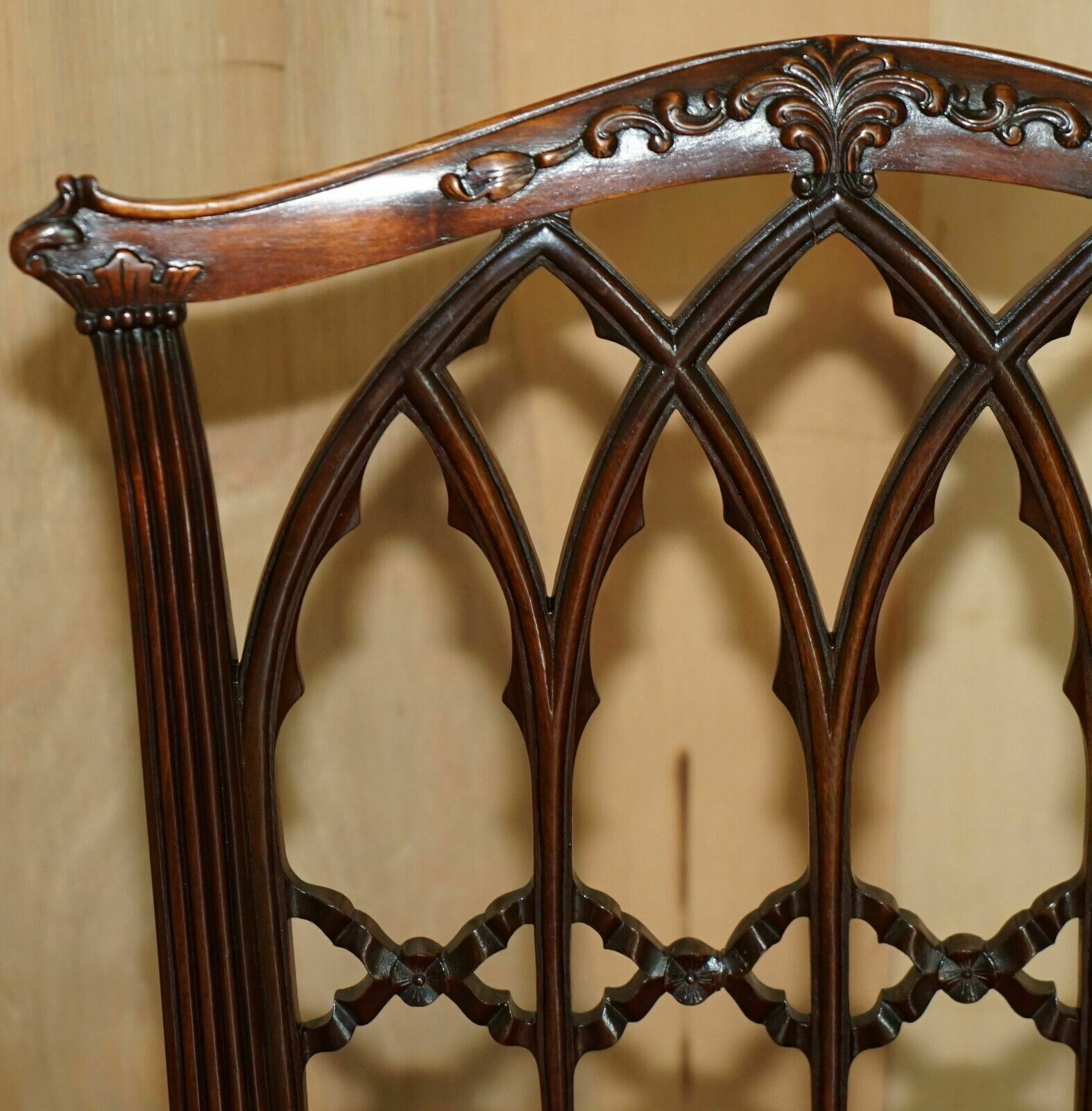 Four Antique Circa 1900 English Thomas Chippendale Gothic Revival Dining Chairs photo buy