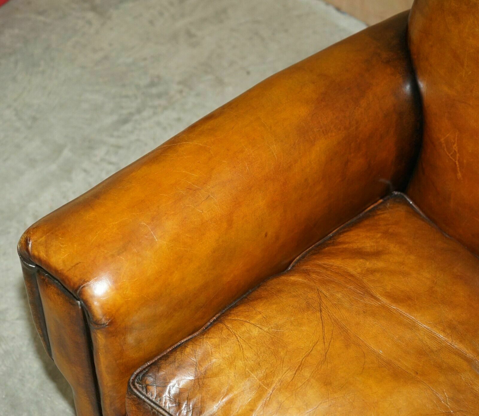 Antique Pair Of Art Deco 1920 Fully Restored Cigar Brown Leather Club Armchairs photo buy