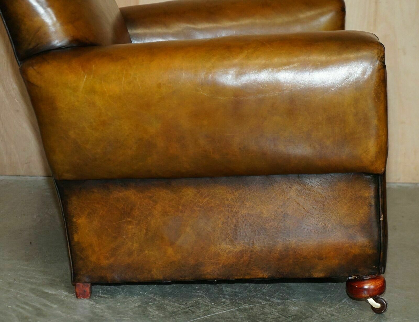 Furniture Antique Pair Of Art Deco 1920 Fully Restored Cigar Brown Leather Club Armchairs photo