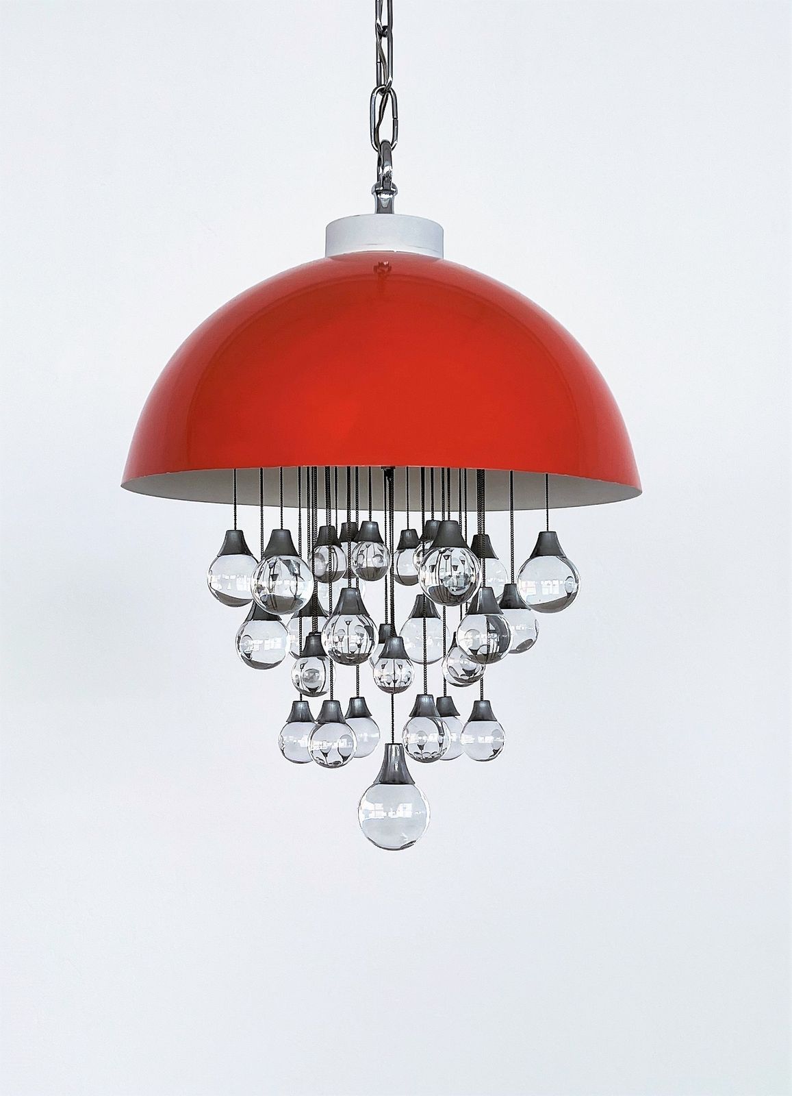 Italian Space Age Pendant Lamp In Metal With Glass Spheres, 1980s photo vintage