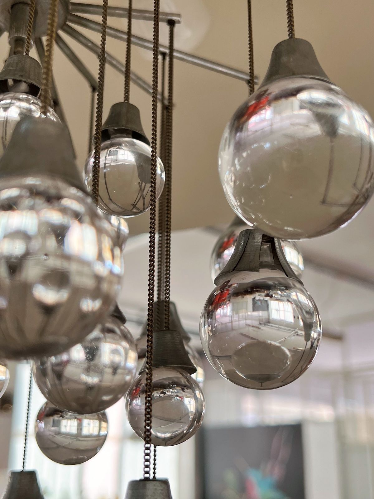Lighting Italian Space Age Pendant Lamp In Metal With Glass Spheres, 1980s photo