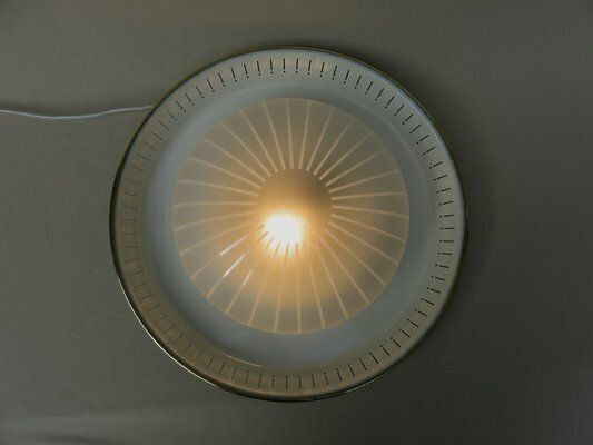 Mid Century Ceiling Or Wall Light In Satin Glass, Metal & Brass From Hillebrand, 1950s photo vinterior