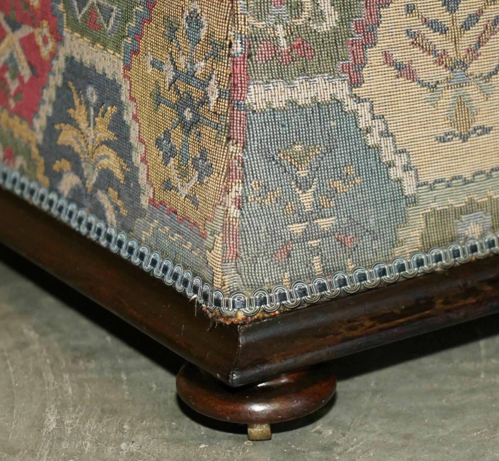 Victorian Circa 1880 Kilim Embroidered Upholstery Ottoman Footstool Trunk photo buy
