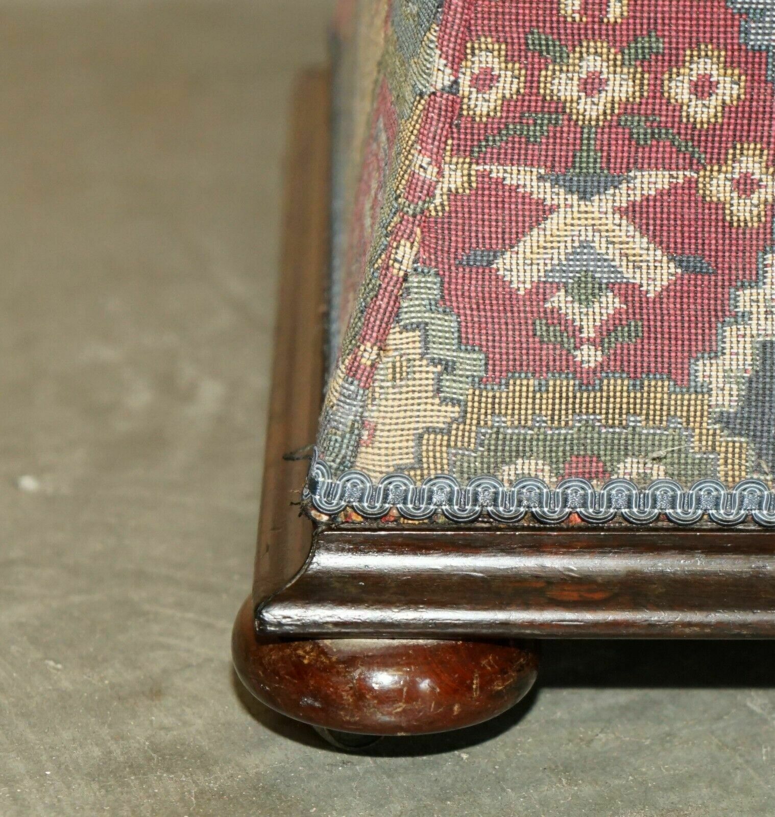 photo for sale Victorian Circa 1880 Kilim Embroidered Upholstery Ottoman Footstool Trunk