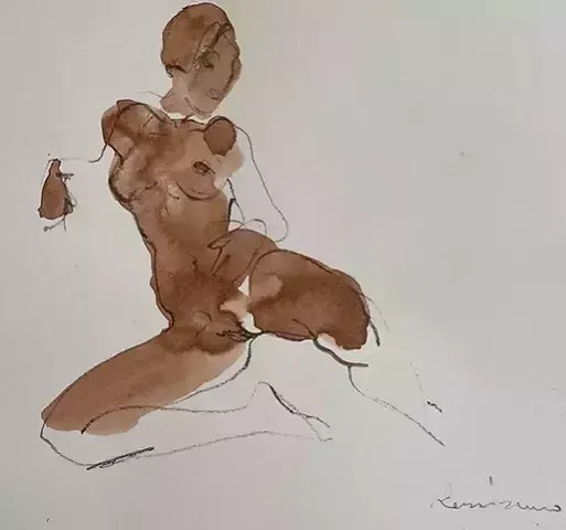 Serhiy Reznichenko, Watercolor Nude Sketch, 21st Century photo for sale