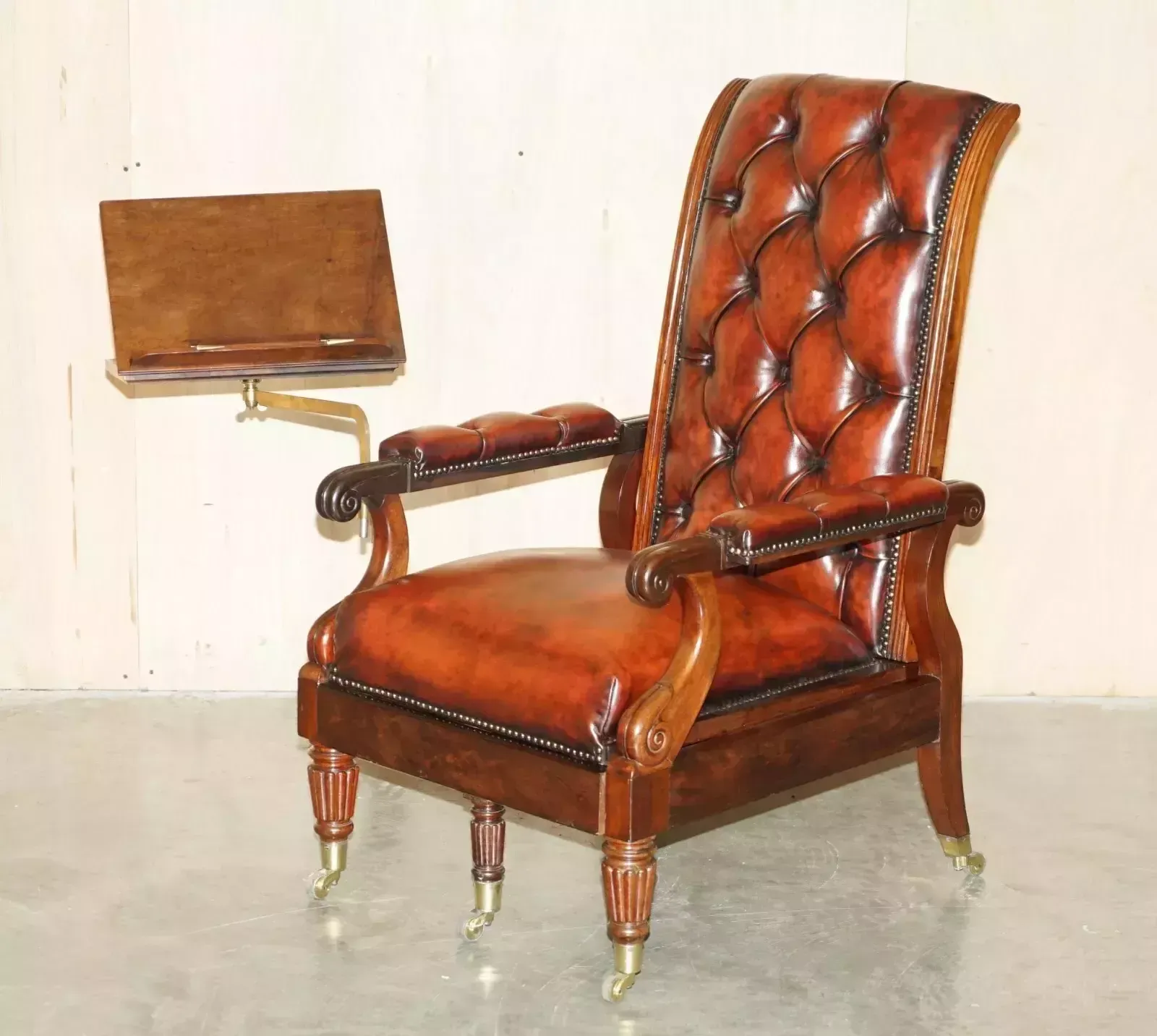 Antique William IV Chesterfield Oxblood Leather Reclining Armchair Writing Slope photo furniture
