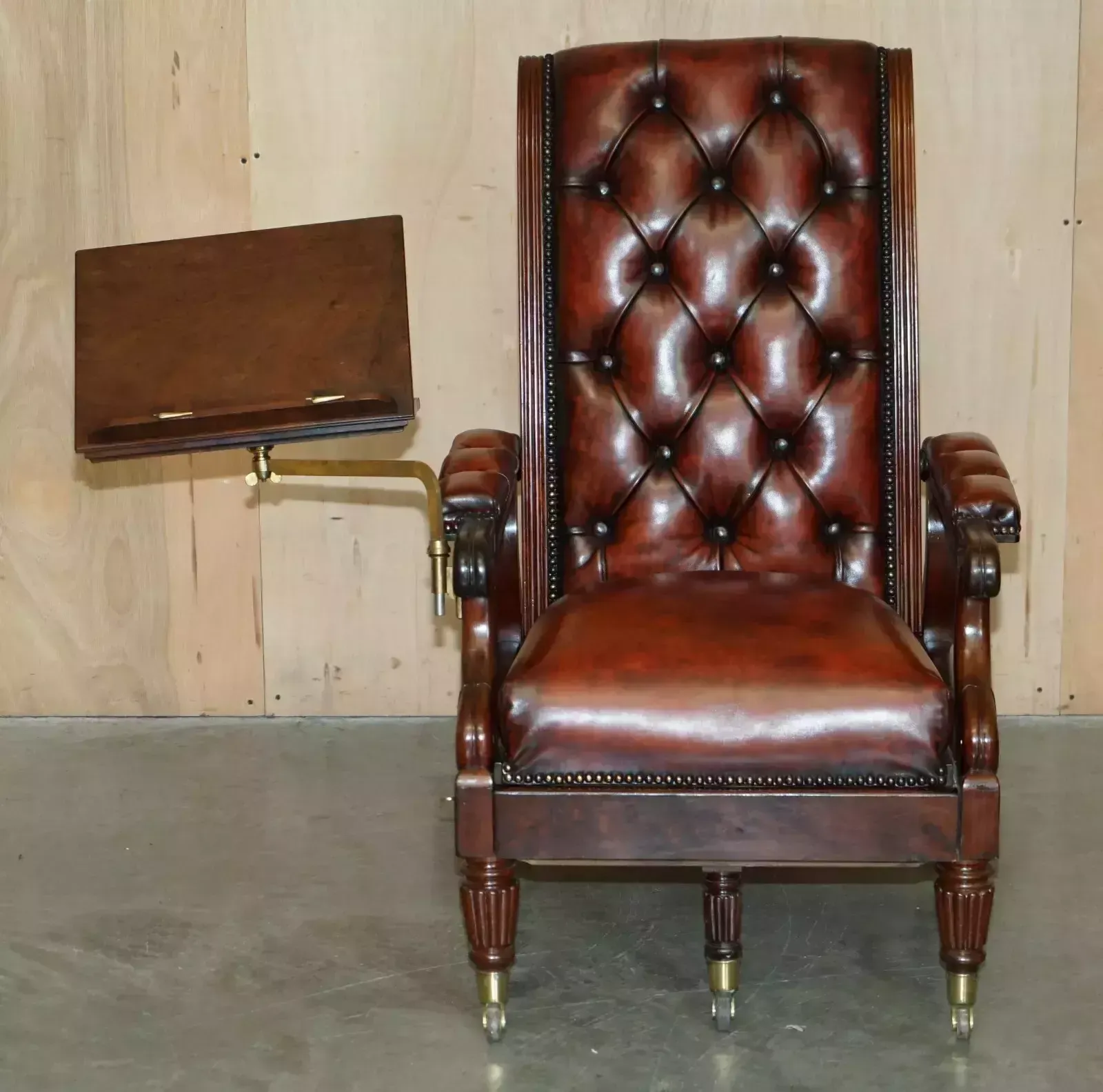 Antique William IV Chesterfield Oxblood Leather Reclining Armchair Writing Slope photo Furniture