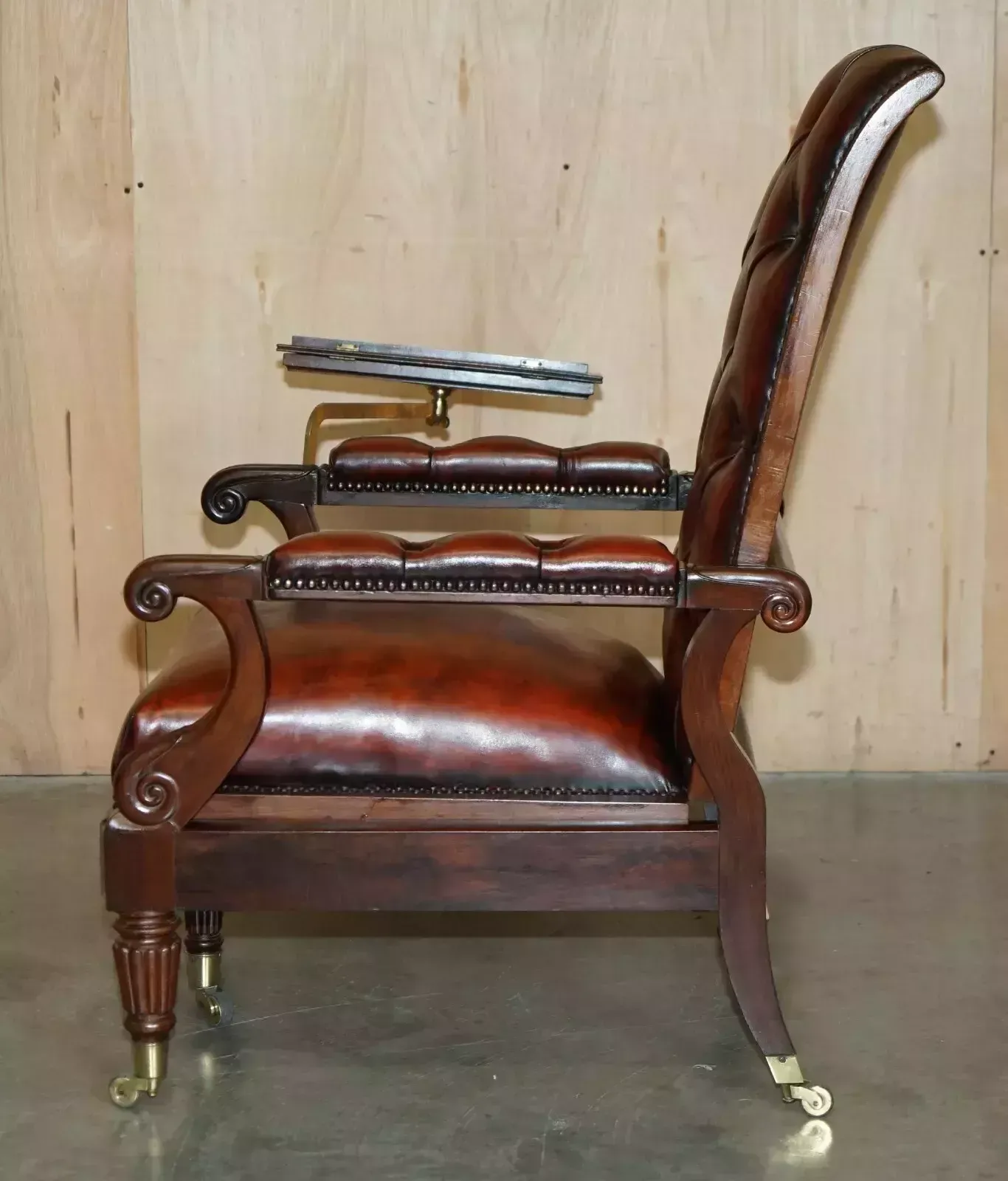 photo buy Antique William IV Chesterfield Oxblood Leather Reclining Armchair Writing Slope