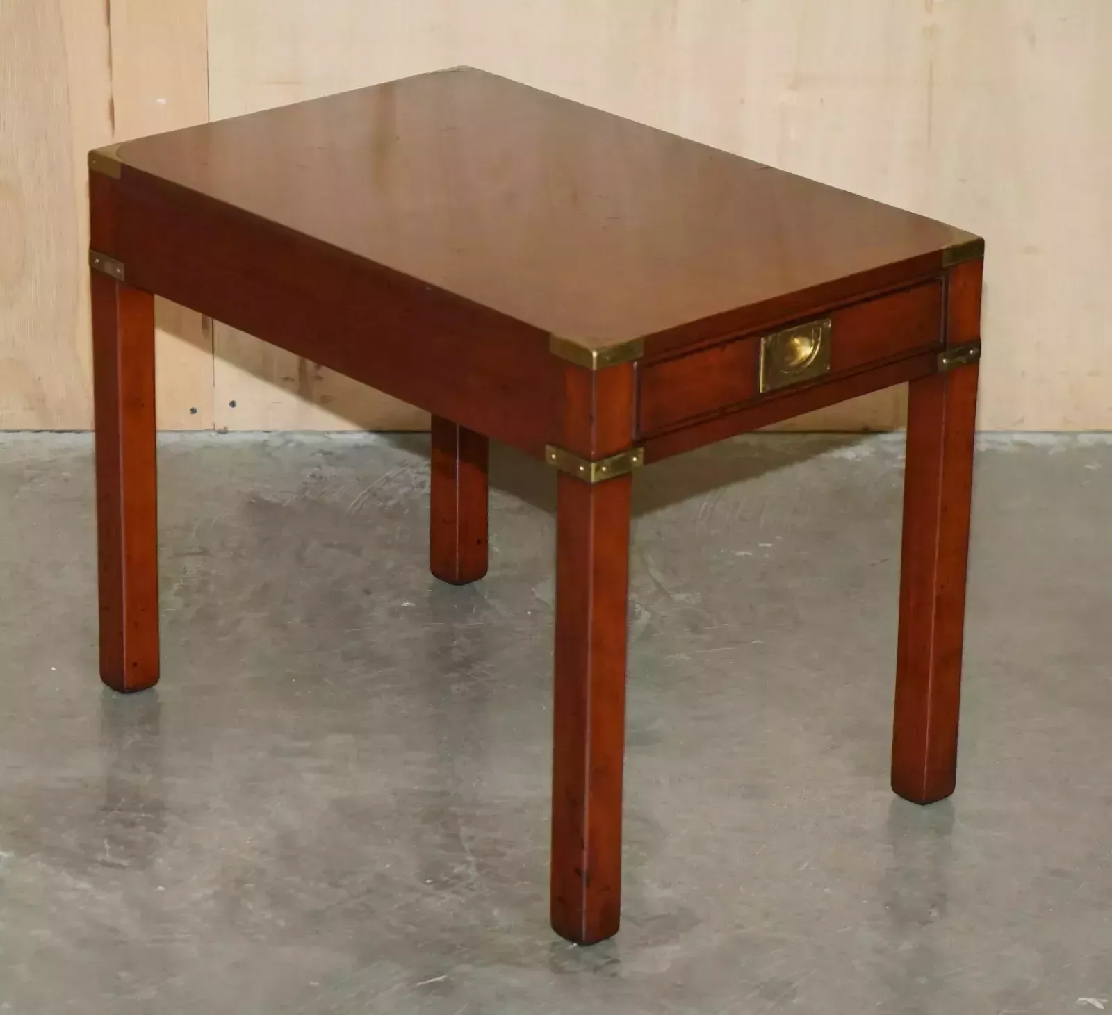 Fine Pair Of Harrods London Kennedy Military Campaign Side End Lamp Wine Tables photo for sale
