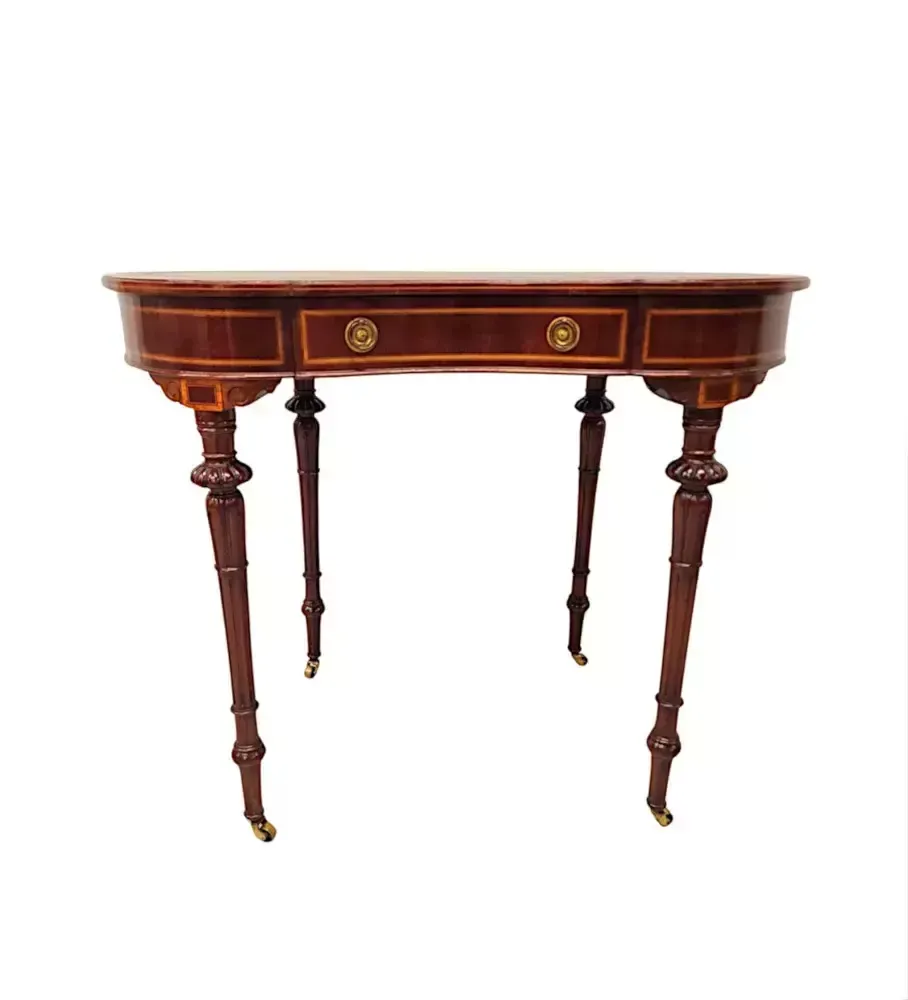 A Very Rare Late 19th Century Inlaid Leather Top Kidney Shape Desk Labelled 'Millar And Beatty Dublin' photo for sale