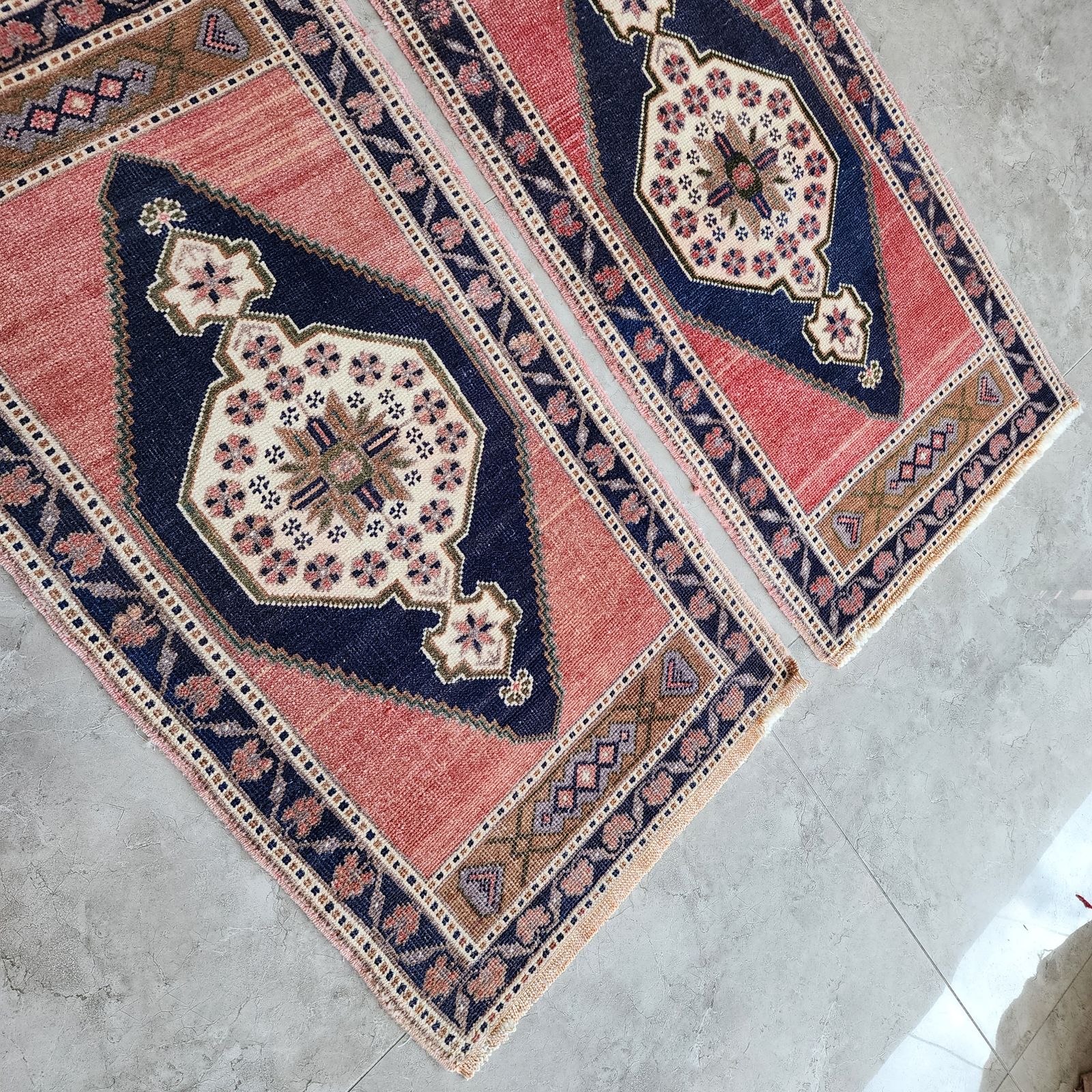 1970s Oushak Wool Small Hand Knotted Turkish Rug   A Pair photo for sale