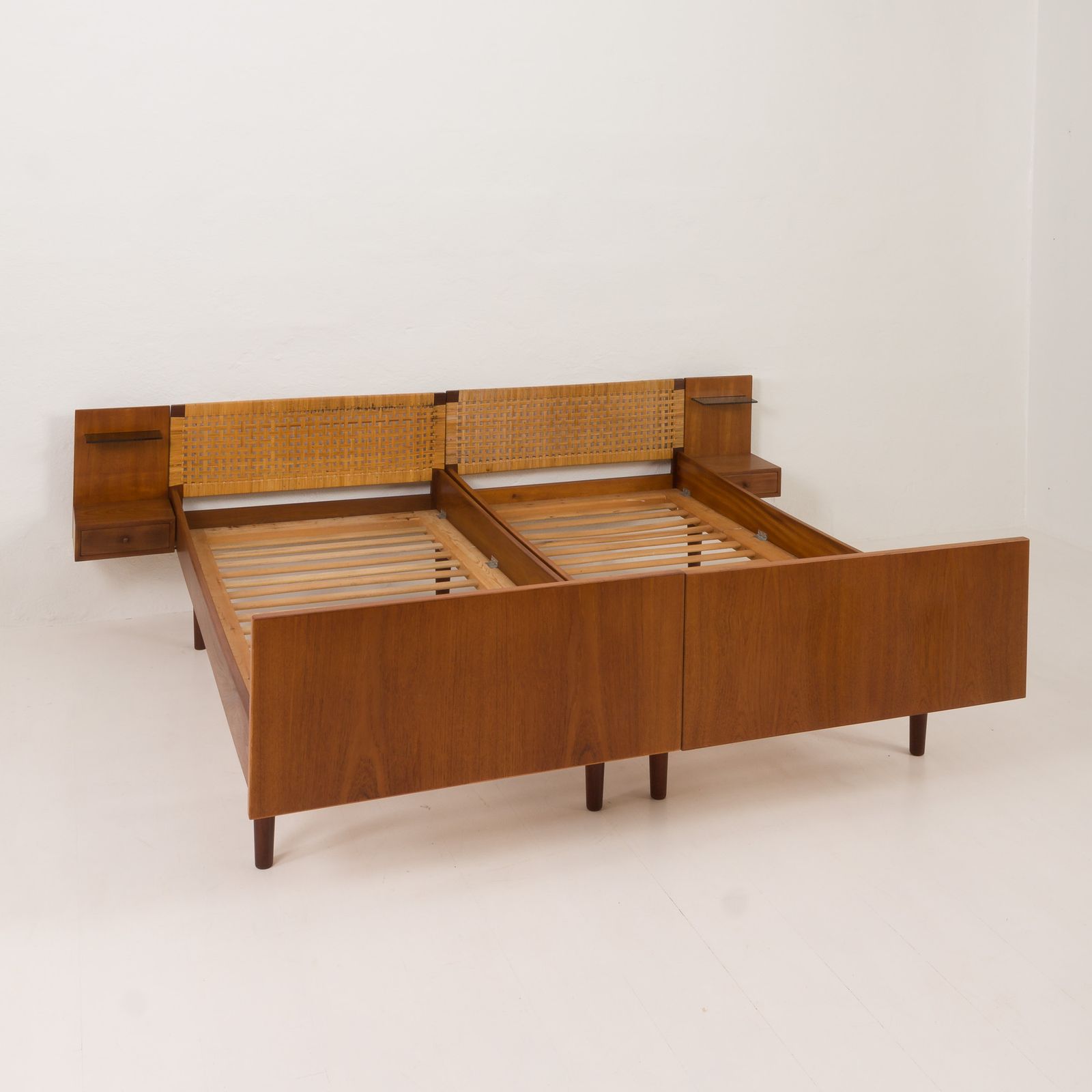 Hans J. Wegner Double Bed In Teak And Cane For Getama, 1960s