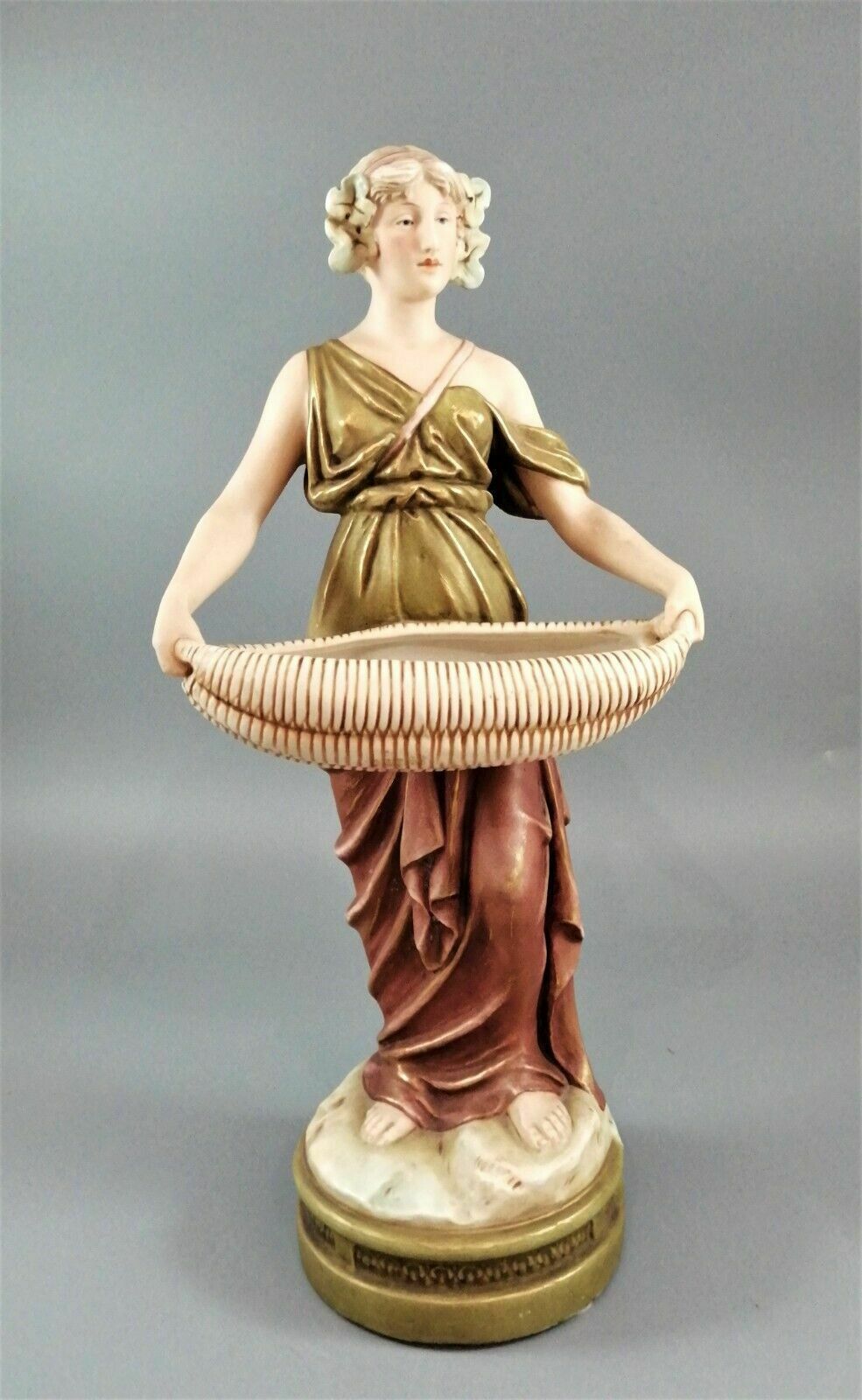 Antique Royal Dux Porcelain Art Nouveau Figurine Of A Young Woman, C. 1912