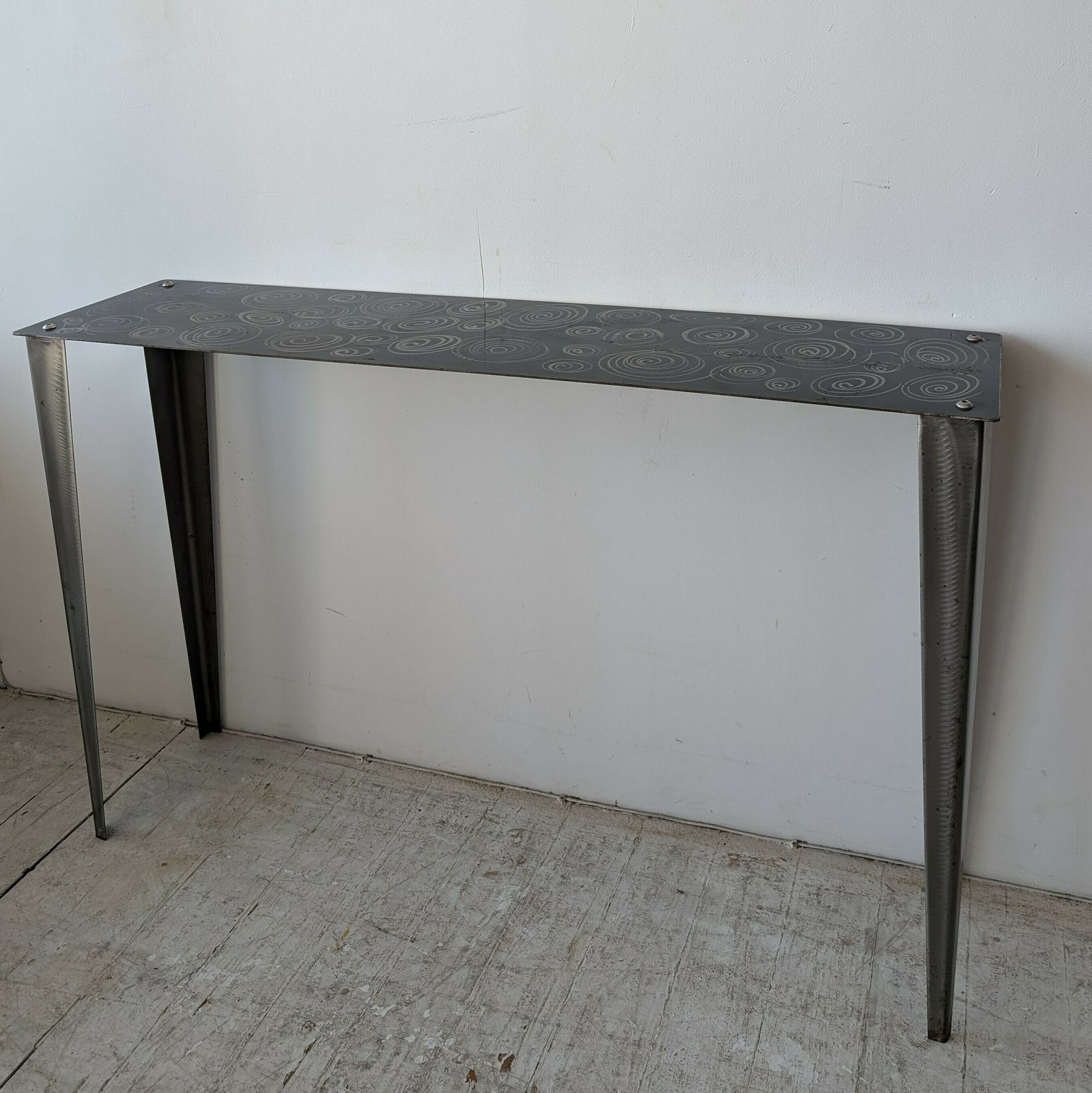 Furniture Super Stylish Postmodern American Steel Console With Spiral Squiggle Design 1980s / 1990s photo
