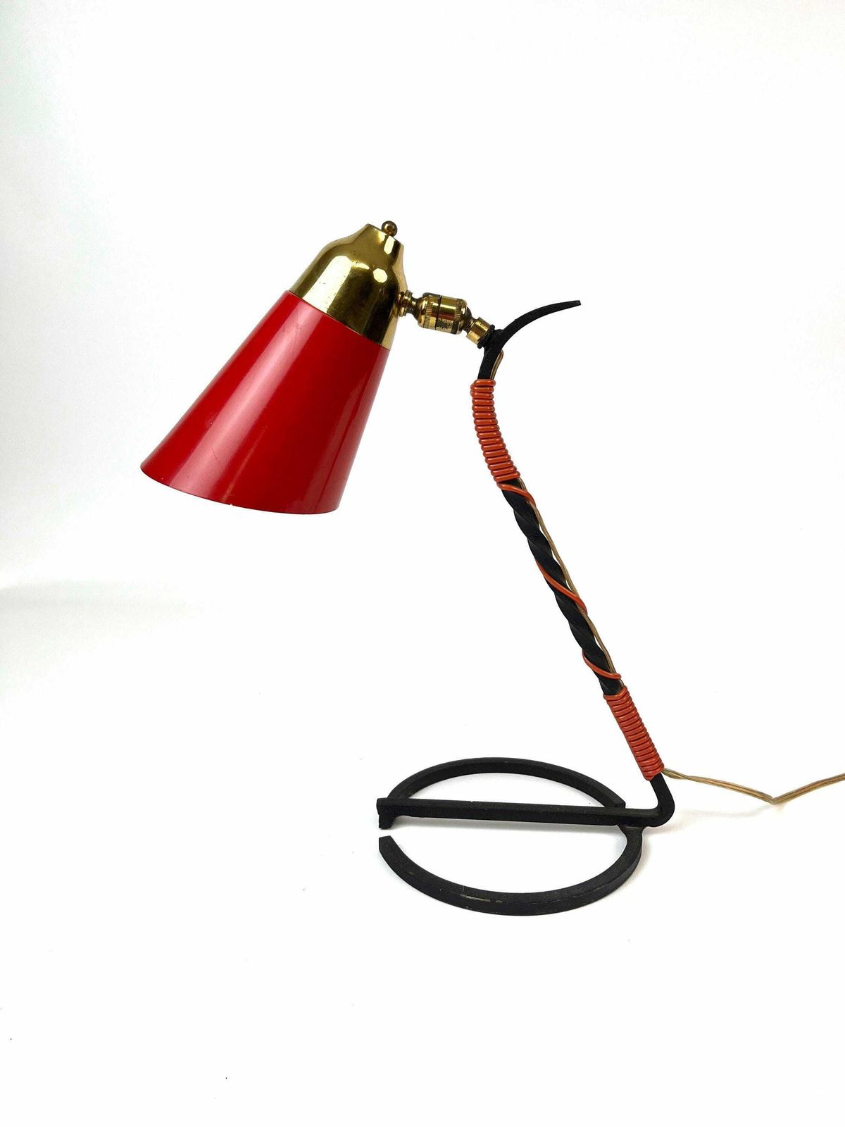 Beautiful Mid Century Italian Red Diabolo Desk Lamp Stilnovo Age 1960 photo vinterior