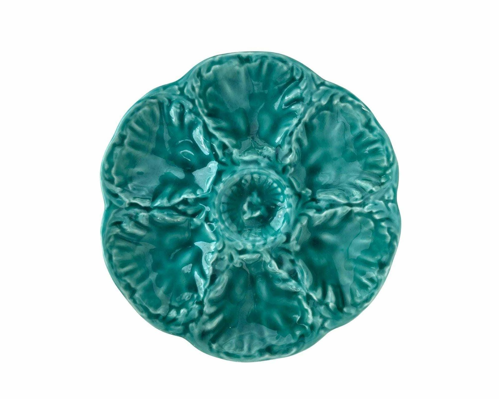 Oyster Plate | 1 Pcs | Turquoise Blue Majolica Plate | By Gien France | Amazing Color! photo furniture
