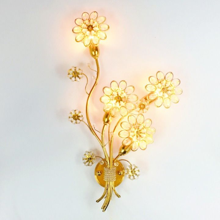 Pair Of Extra Large Mid Century Gilt Brass & Crystal Flower Shape Wall Lights From Palwa, Germany, 1960s/1970s photo buy