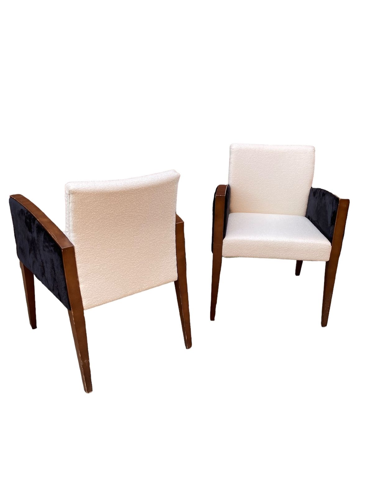 395.0 A Pair Of Art Deco Style Armchairs, Reupholsterd In White Boucle Fabric, Black Velvet Sides photo