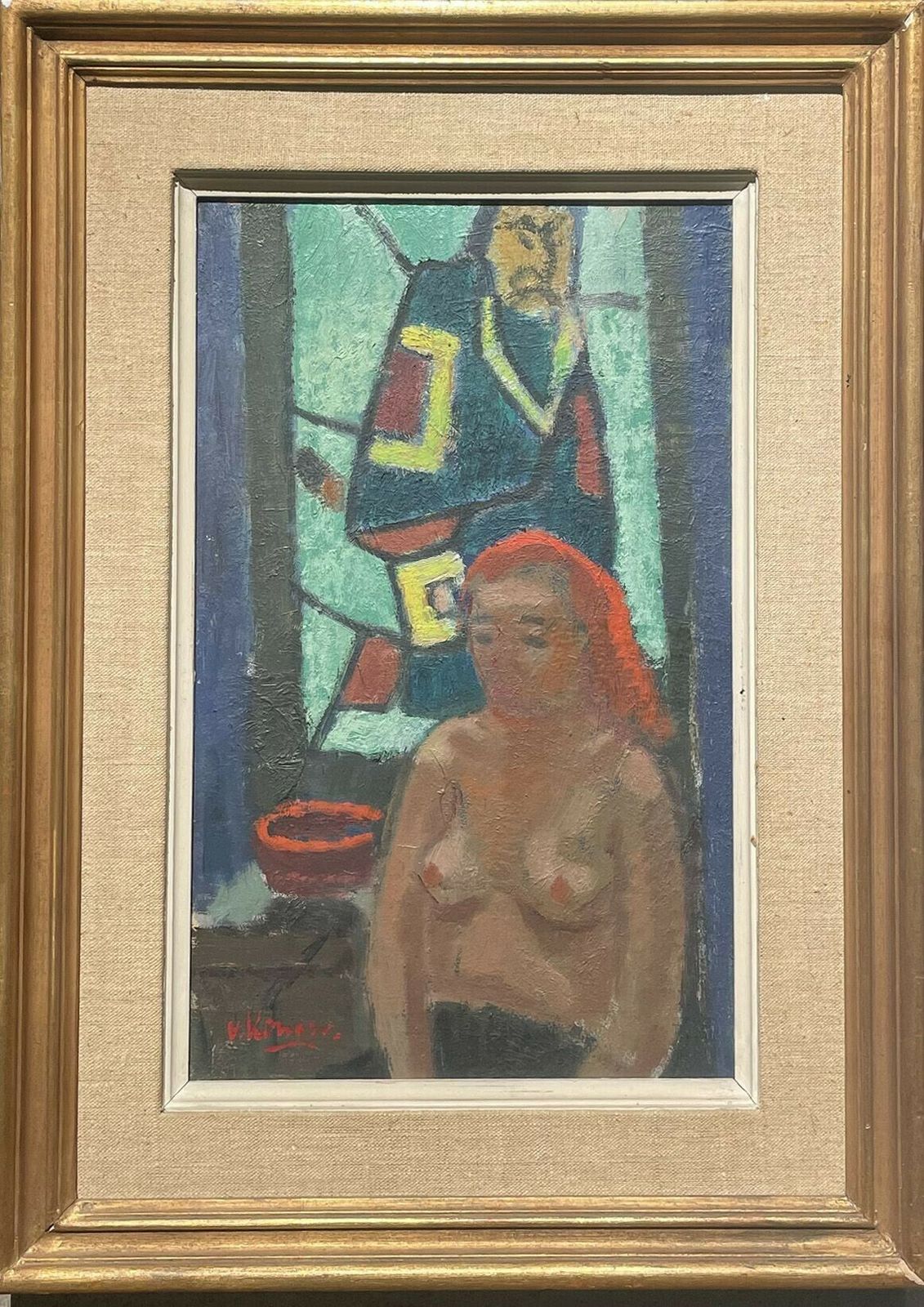 20th Century Swedish School 'Seated Nude With Stained Glass Window'