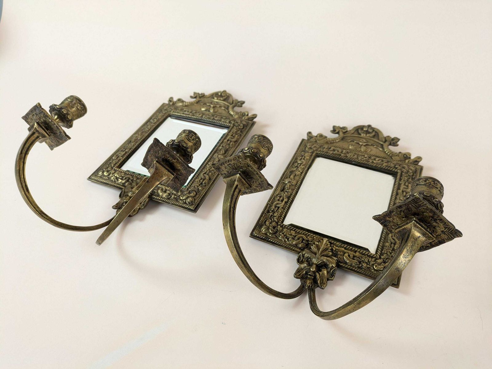 Antique French Bronze Beveled Mirror Wall Hanging Sconce Candle Candlestick Light Fixtures, Original Home Lighting photo furniture