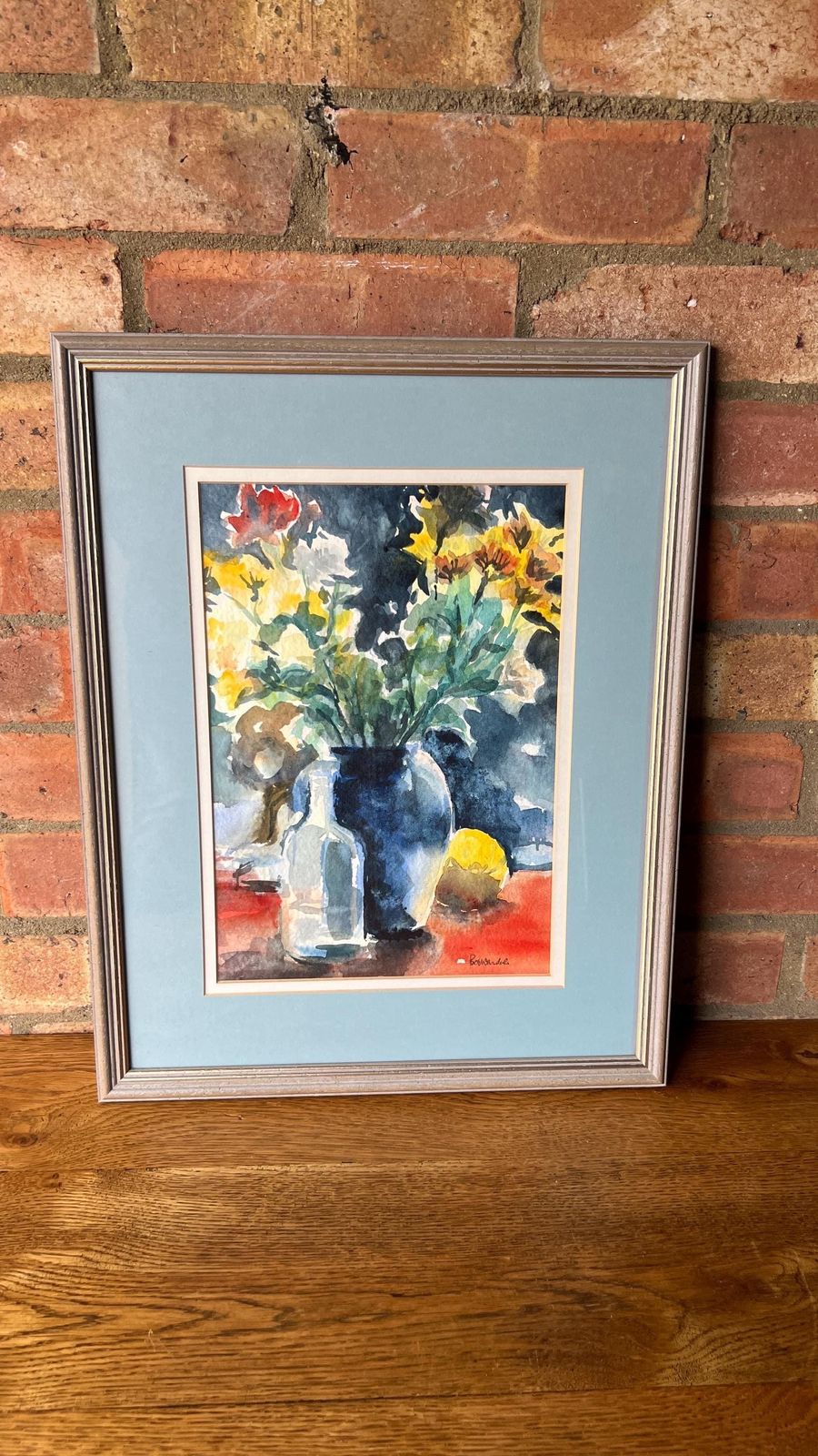 photo furniture Original Mid Century Watercolour Still Life Floral Painting   The Blue Vase