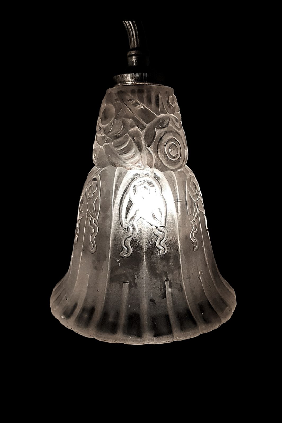 Lighting A. Boyreau Art Deco Chandelier Superb Glass, Stylish Fixture French C 1920s photo