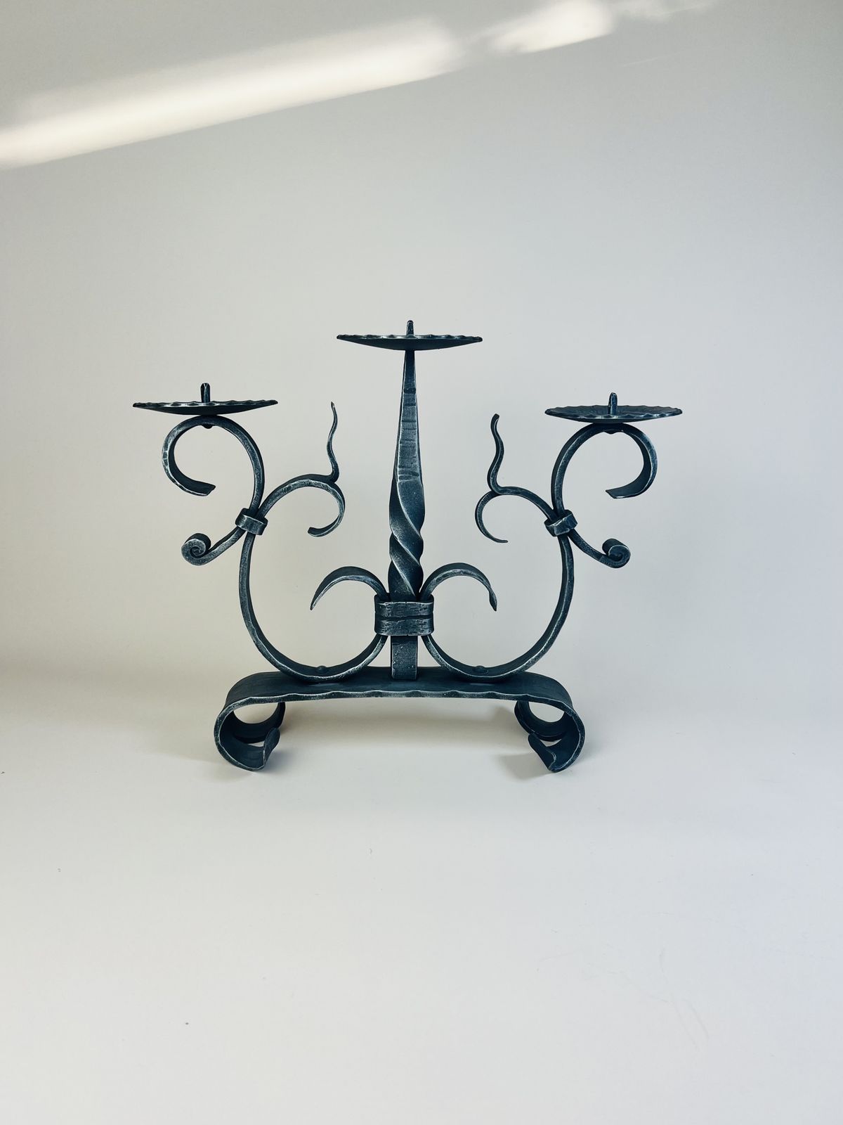 Large 3 Candle Wrought Iron Candle Holder, Altar Candle Holder, Brutalist Gothic, Rustic Candelabra From Switzerland photo Home Decor