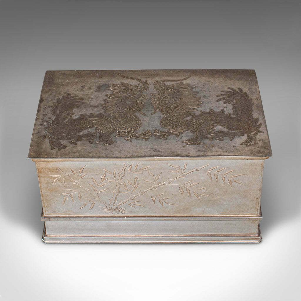 Vintage Hotel Tea Chest, Chinese, Pewter Alloy, Chá Caddy, Art Deco, Circa 1930 photo vintage
