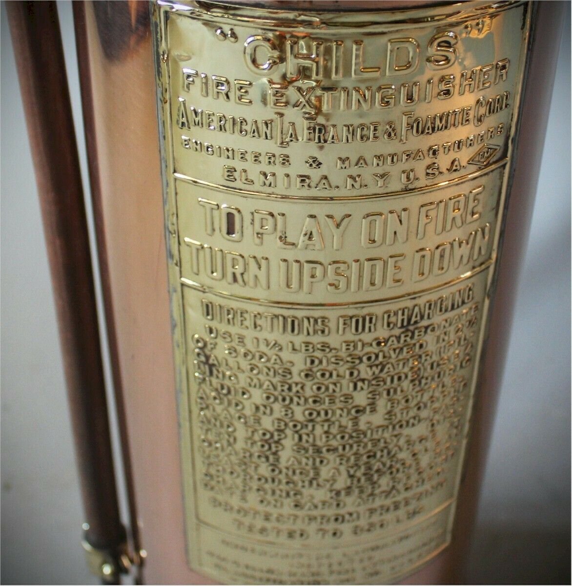 American Polished Brass Fire Extinguisher 1920's photo vinterior
