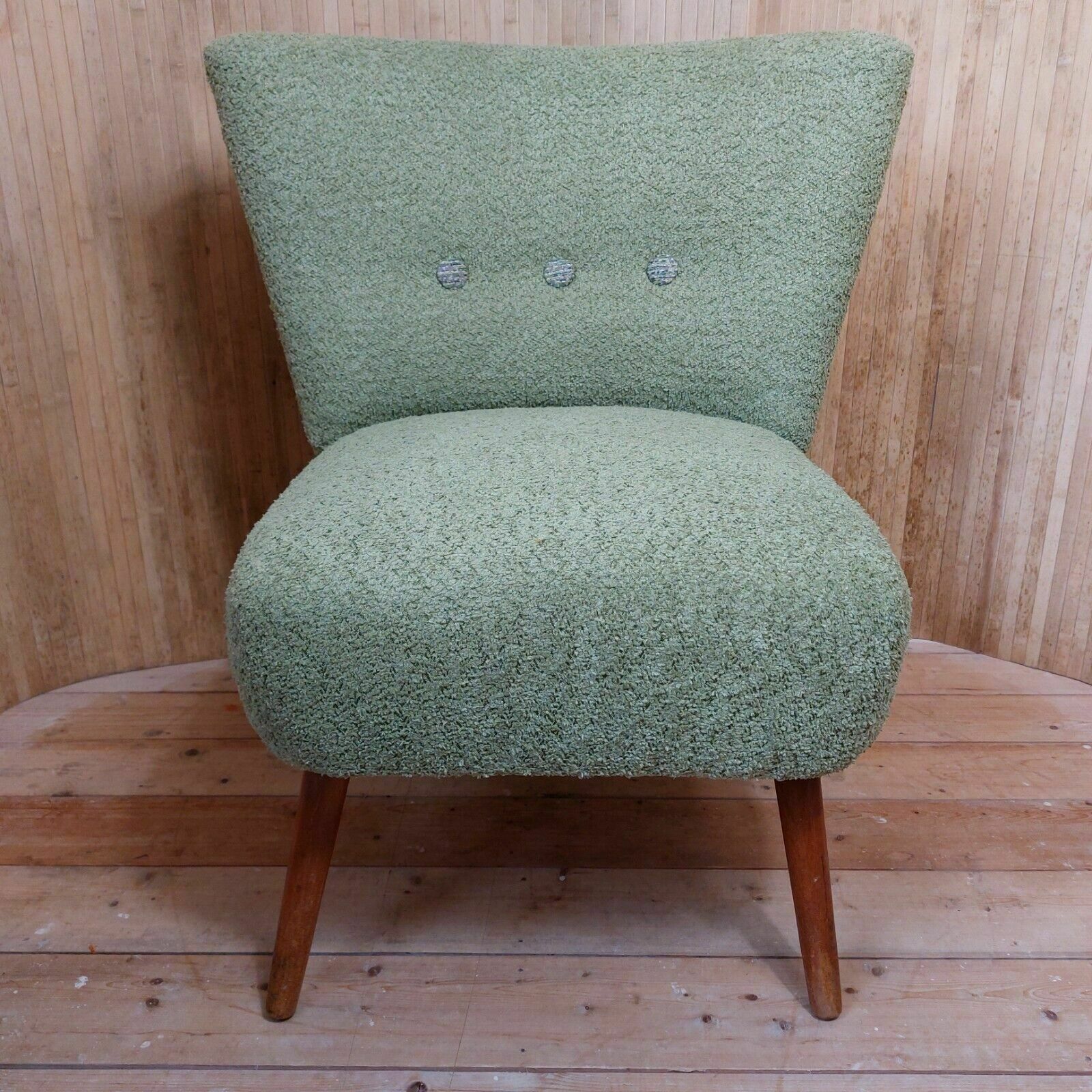 Fab Vintage Mid Century German Bartholomew Cocktail Chair Lime Green Boucle photo for sale