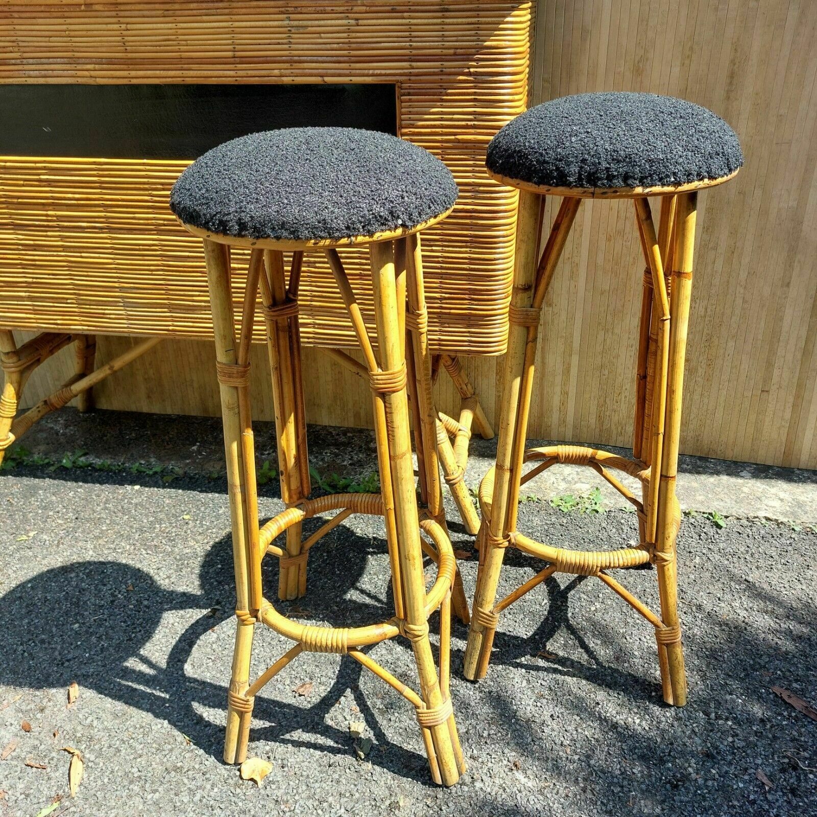 Fab Retro Vintage Bamboo Tiki Italian ? Cocktail Bar Home Bar W/ Matching Stools photo for sale