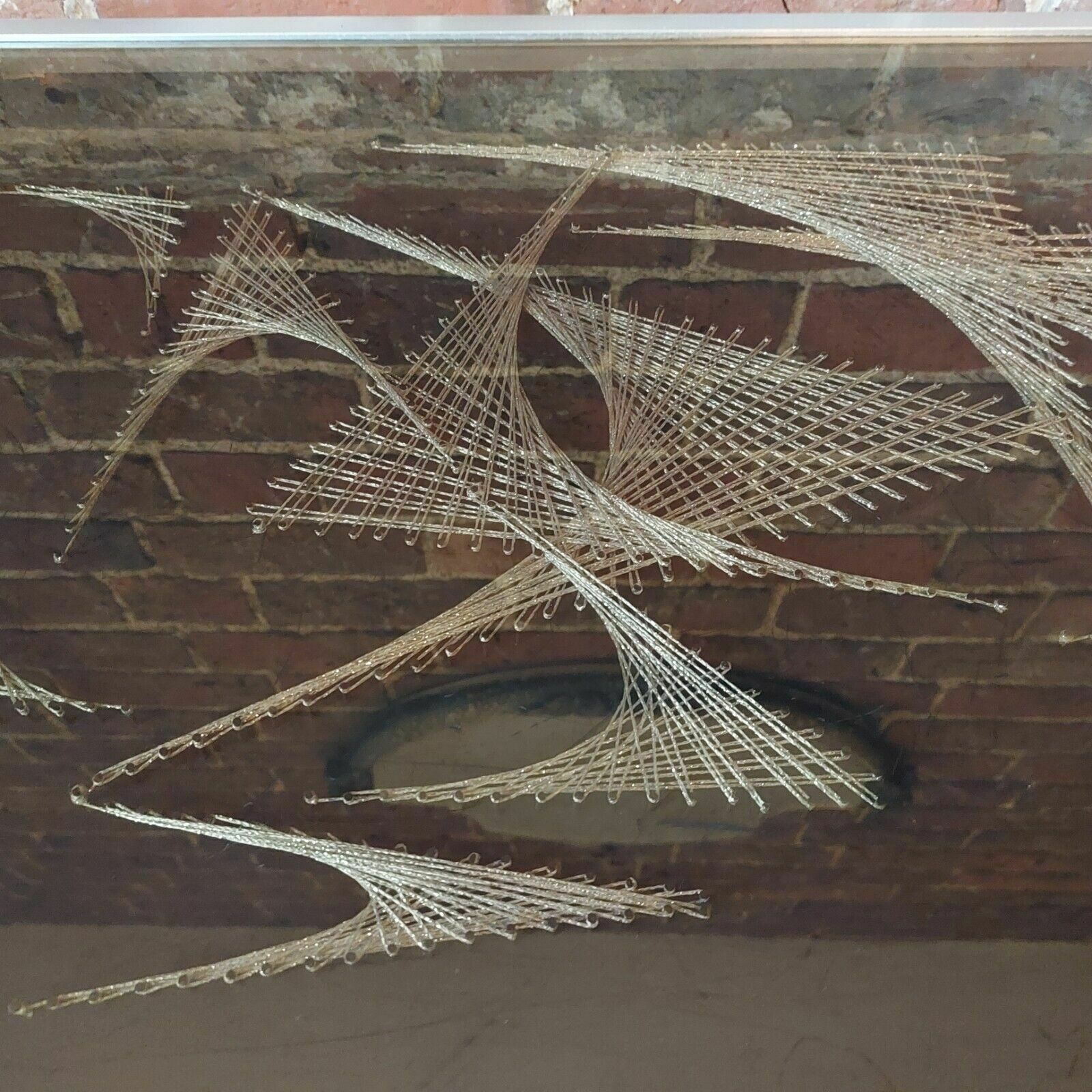 Fab Vintage Retro Metallic String Art Glass Top Occasional Side Coffee Table photo for sale