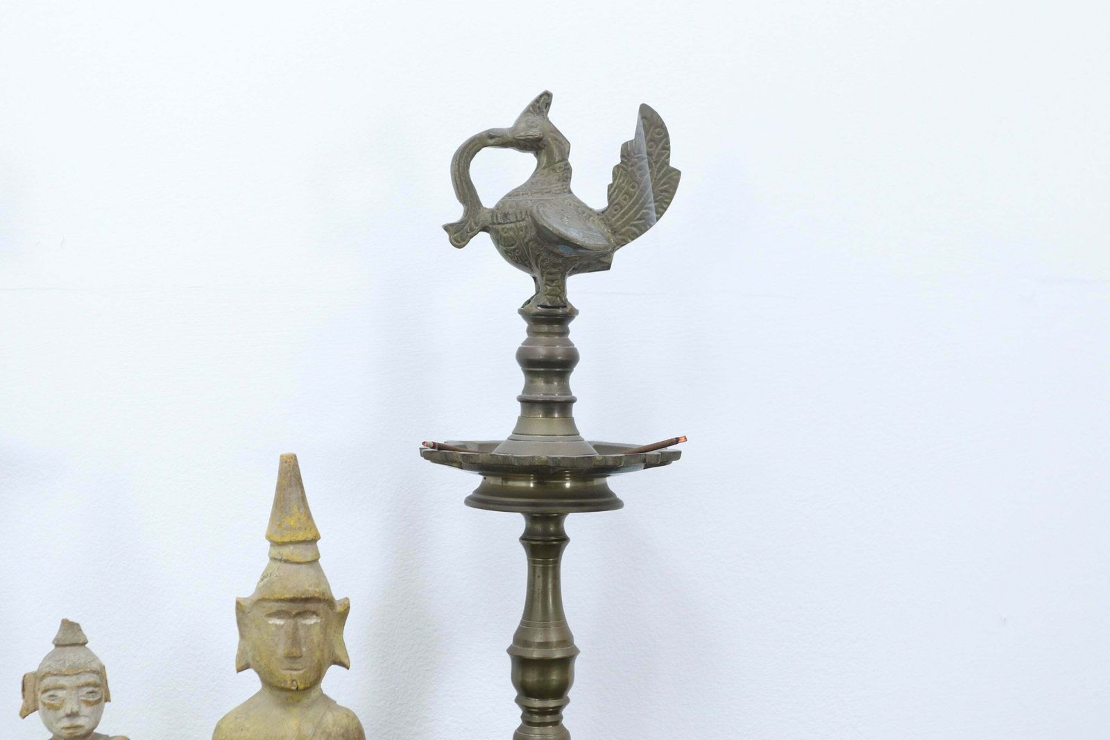 Brass Indian Temple Diya Oil Lamps Mid 20th Century photo furniture