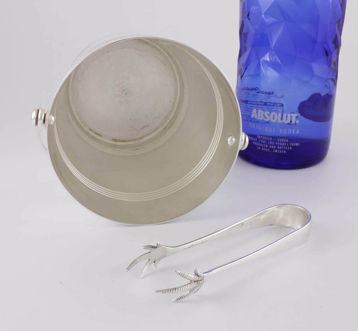 Christofle Gallia France Silver Plate Ice Bucket Pail With Ice Tongs. photo vinterior